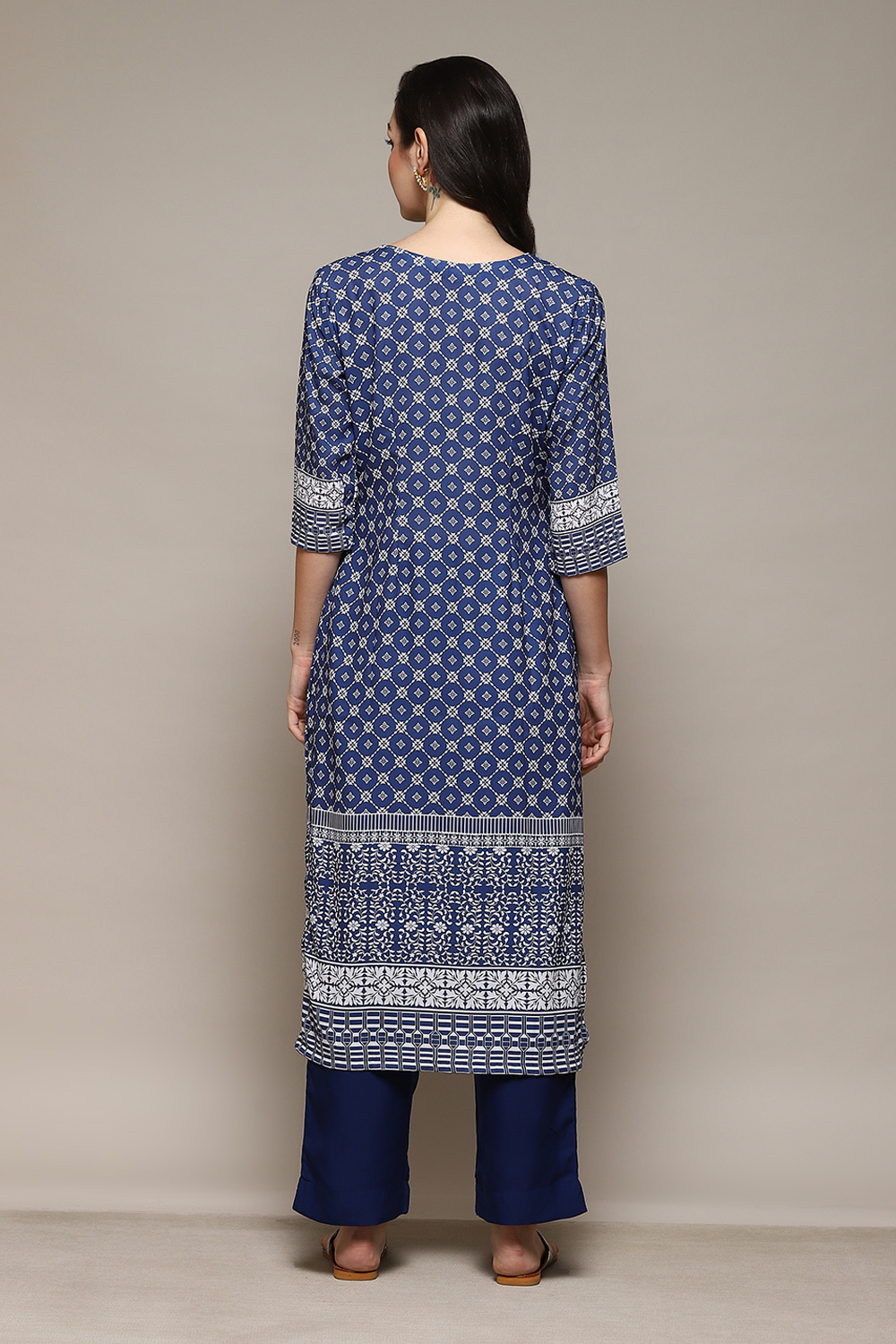 Navy Blue Cotton Blend Digital Print Unstitched Suit Set image number 5