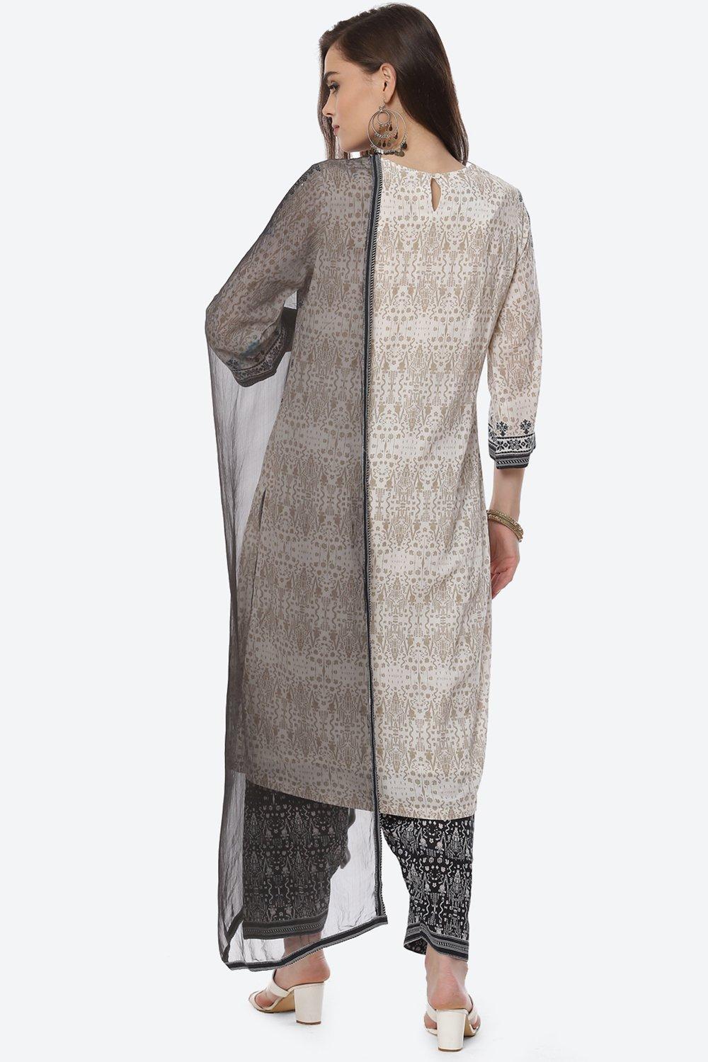 Black & White Cotton Straight Kurta Salwar Suit Set image number 4