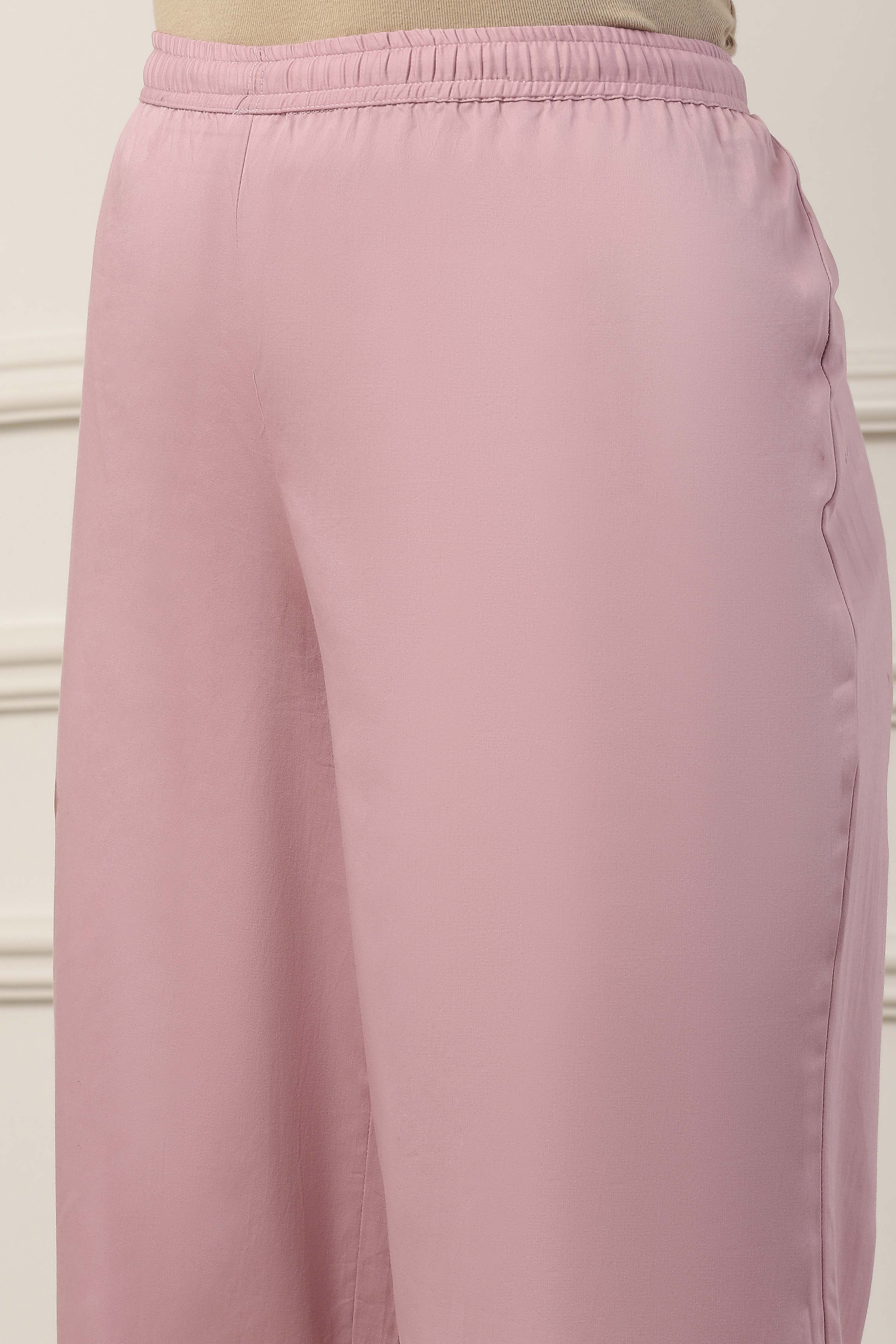 Pink Poly Chanderi Embroidered Straight Suit Set image number 2