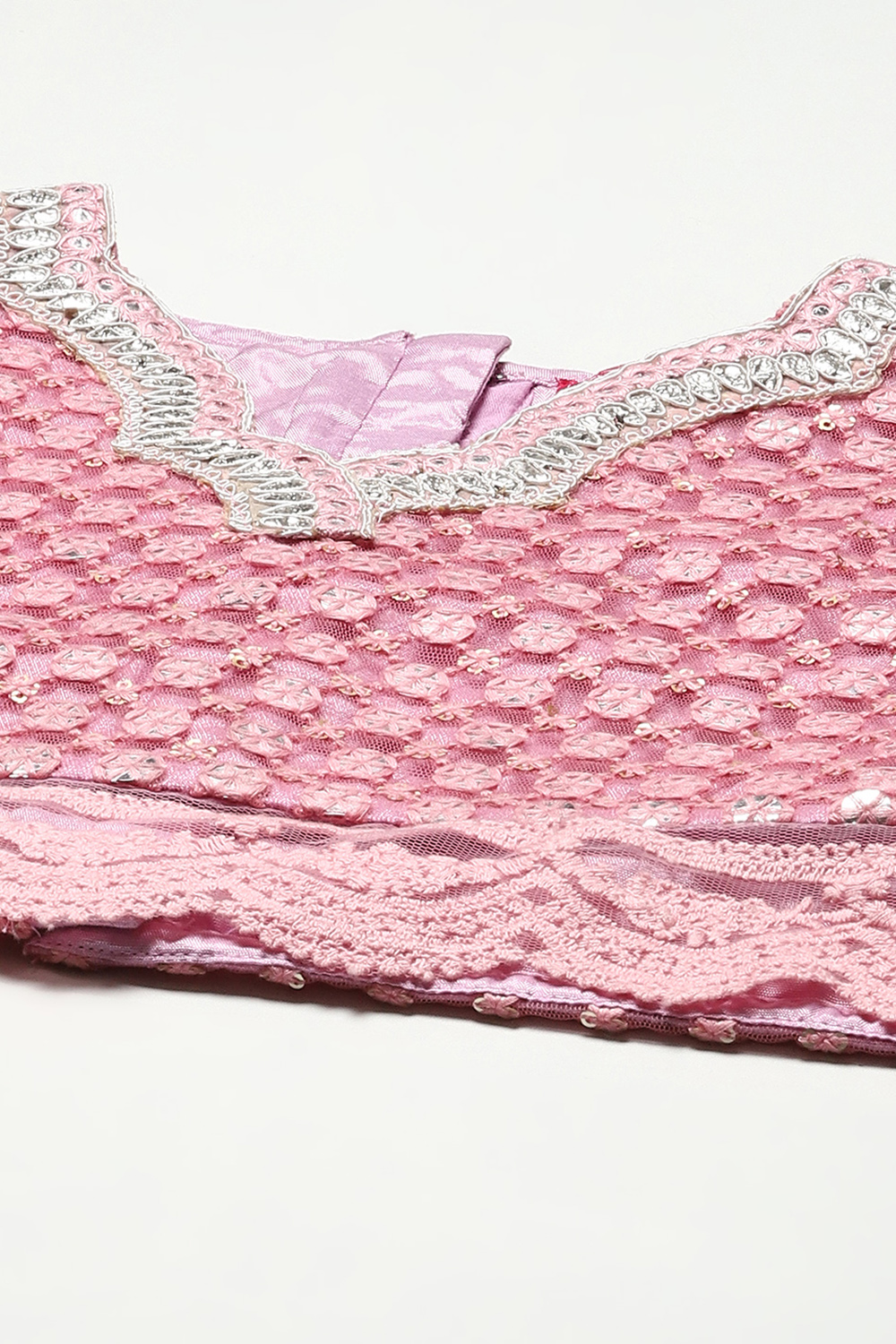 Bubble gum Pink Nylon Short Top Lehenga Set image number 1