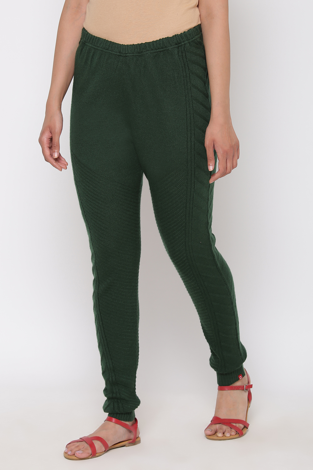 Bottle Green Woolen Leggings image number 2