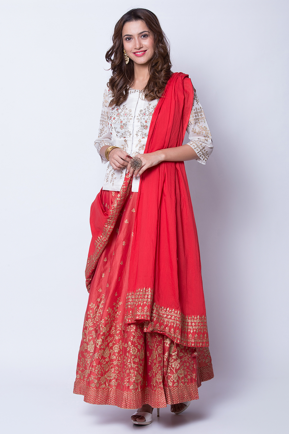 Red Cotton Solid Dupatta image number 1