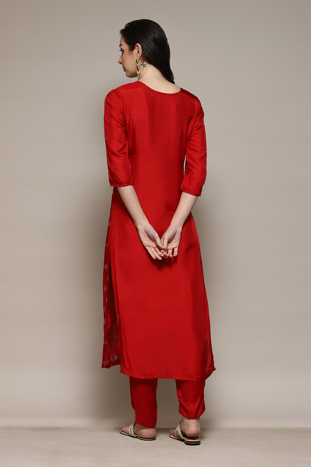 Red Banarasi Silk Machine Embroidered Unstitched Suit Set image number 5