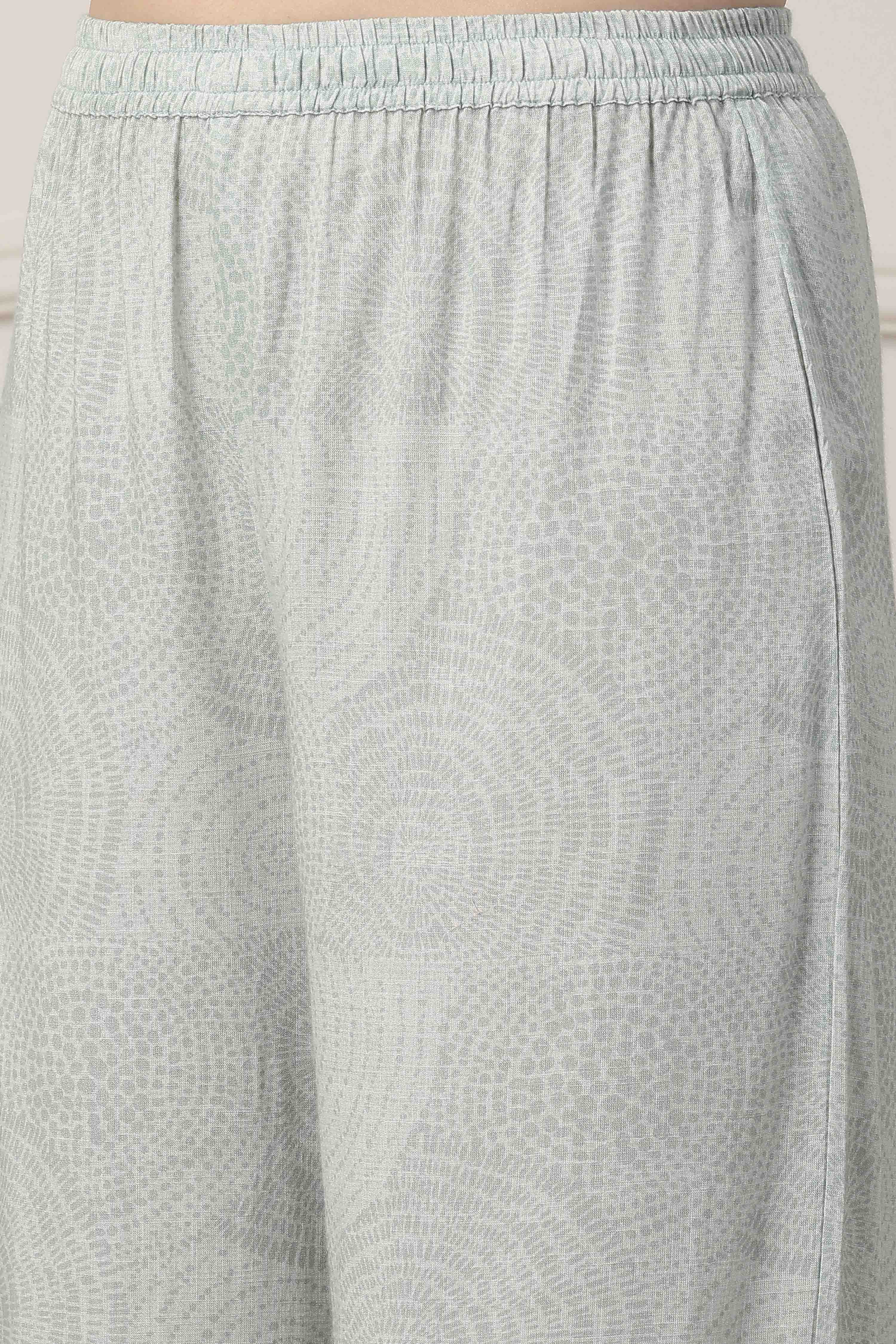 Green Abstract Printed Straight Suit Set image number 2