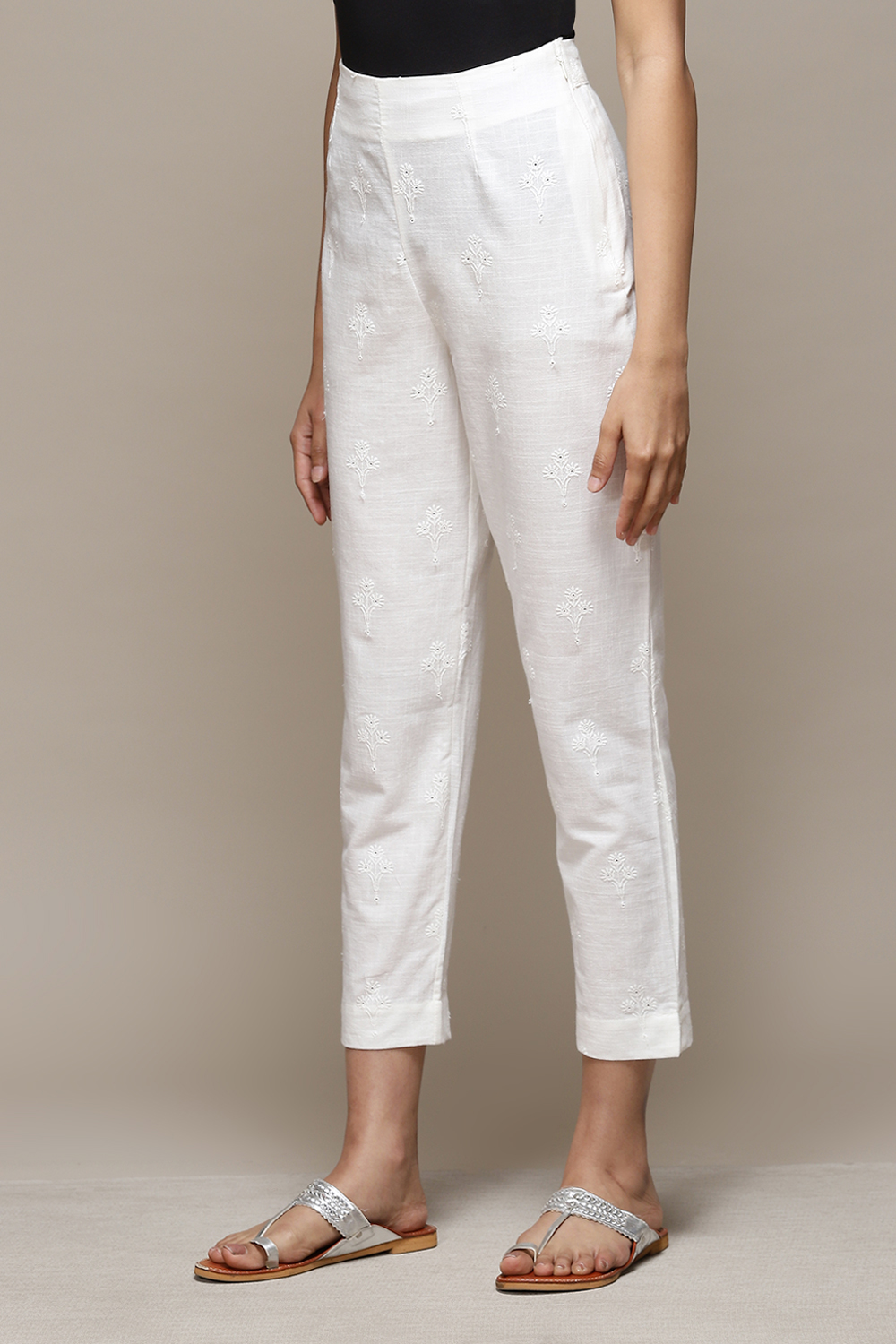 Buy White Handcrafted Narrow Cotton Pants