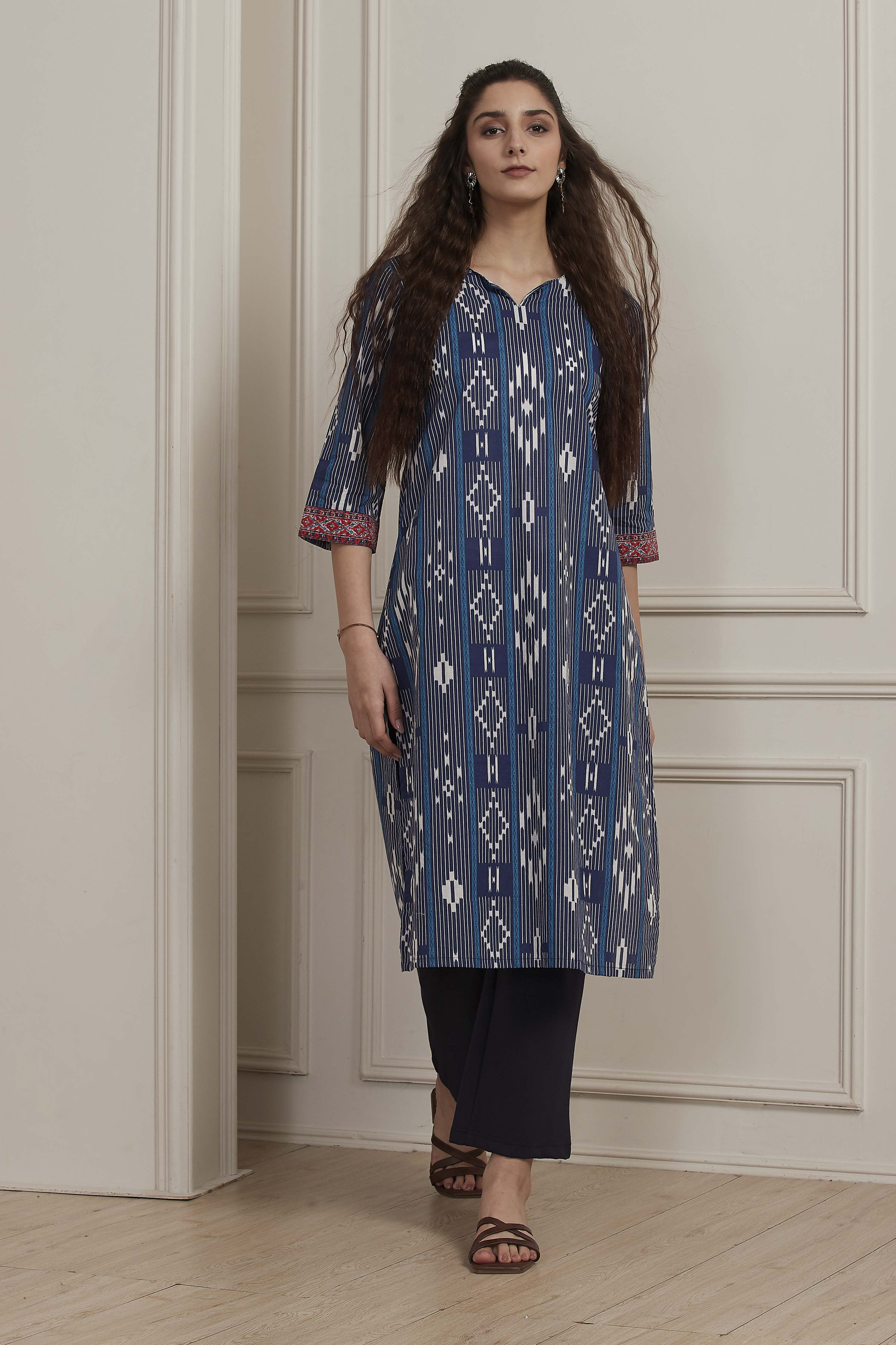 Blue Cotton Straight Kurta image number 0