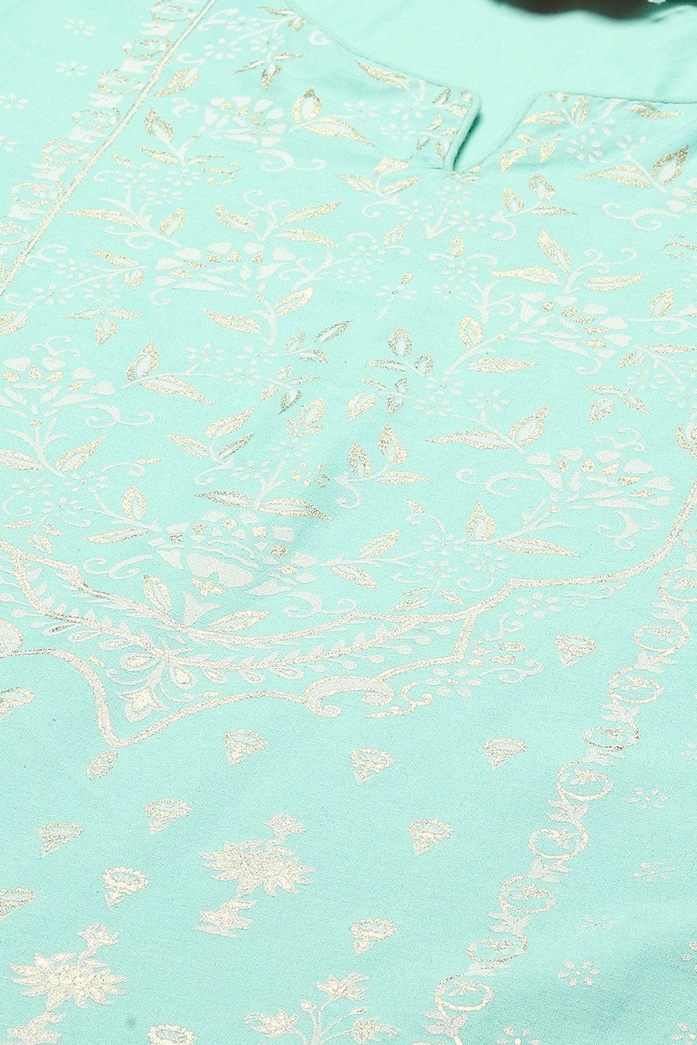 Sea Green Cotton Straight Kurta Pants Suit Set image number 1