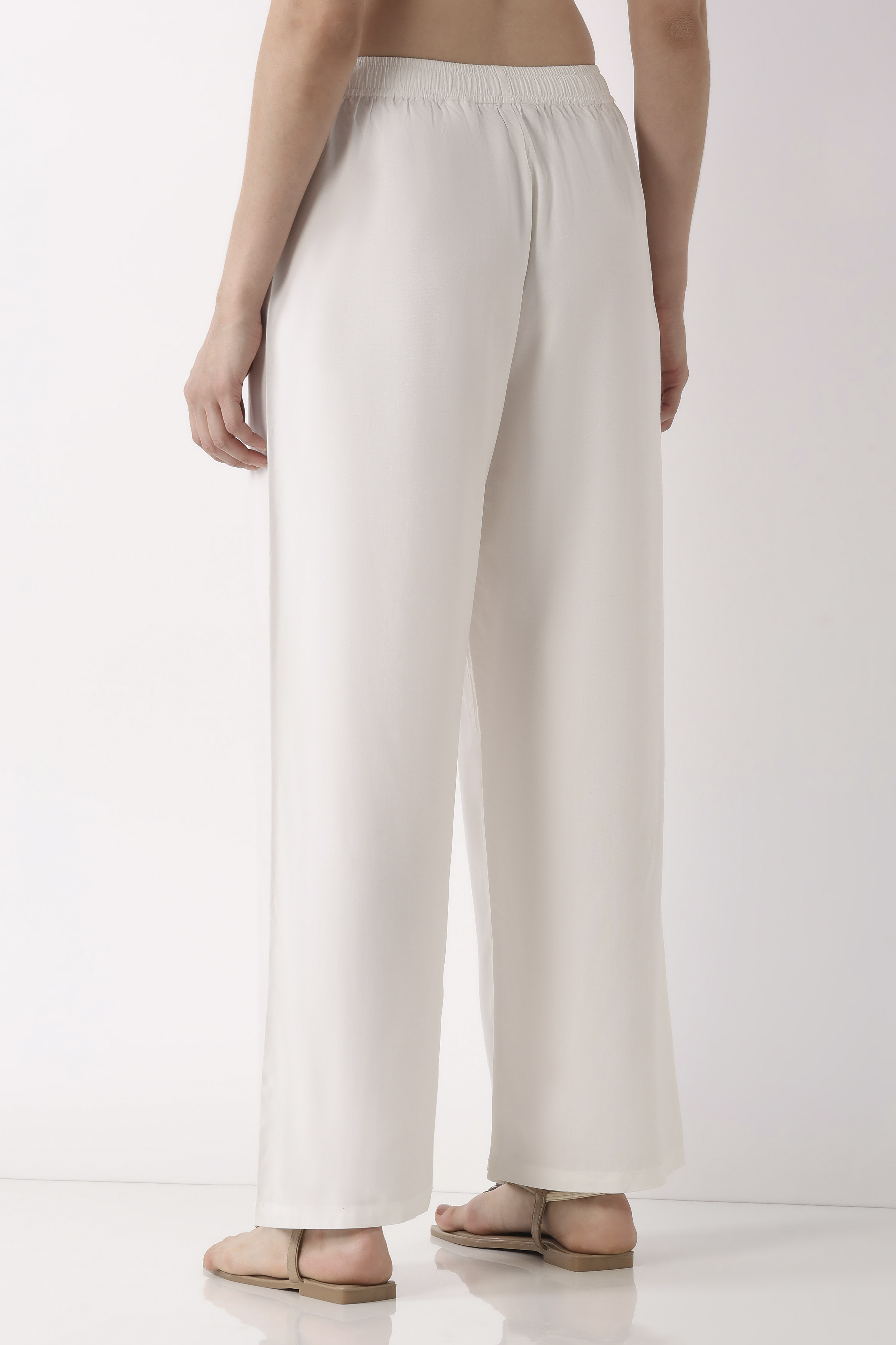 White Viscose Rayon Straight Palazzos image number 5