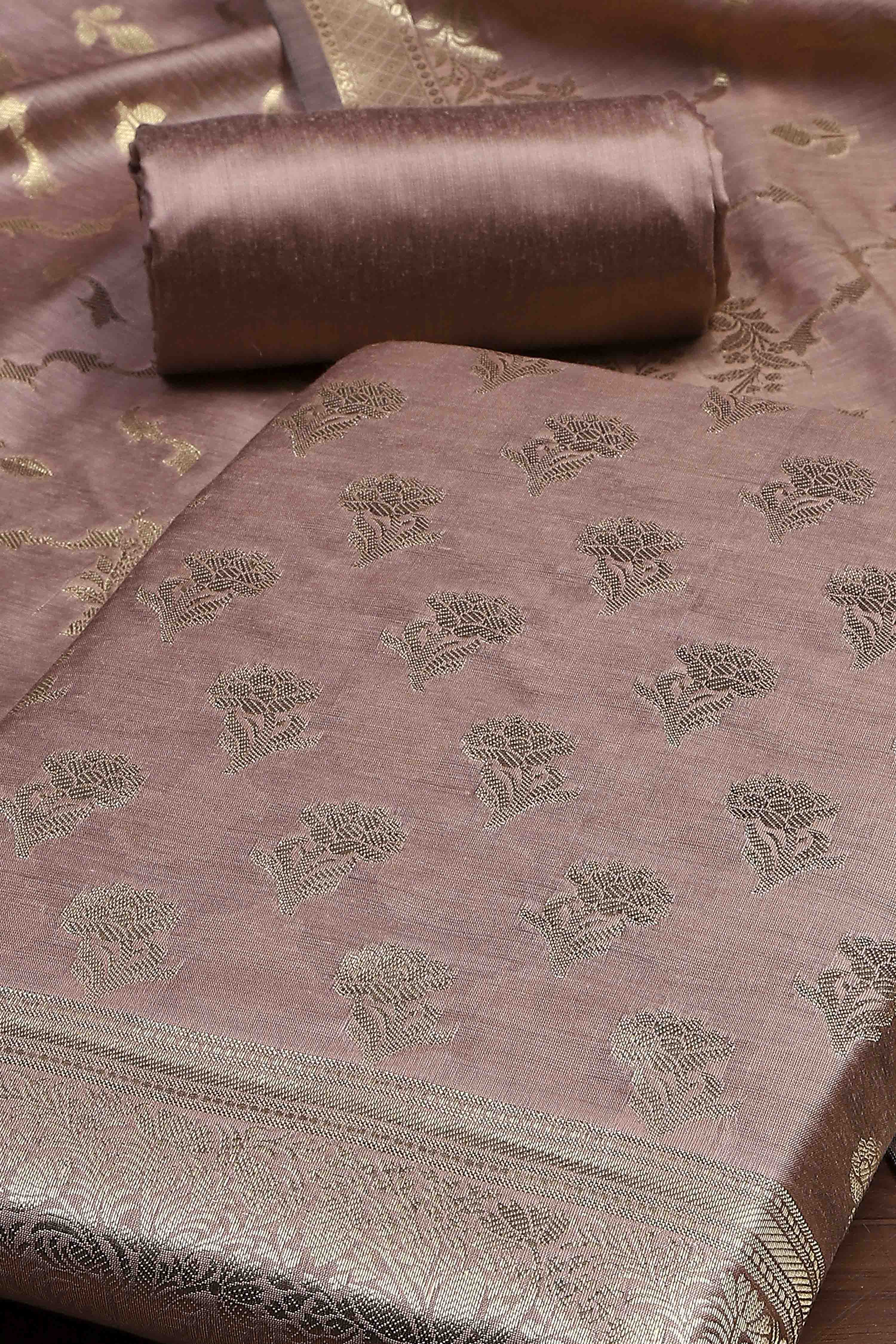 Lavender Cotton Printed Embroidered Unstitched Suit Set image number 1