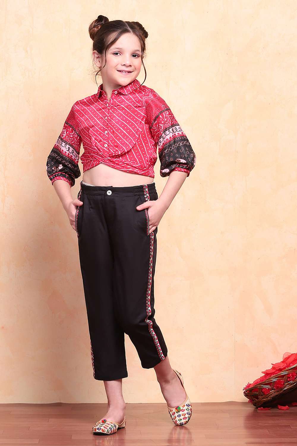 Red-Black Viscose Blend Shirt Set image number 0