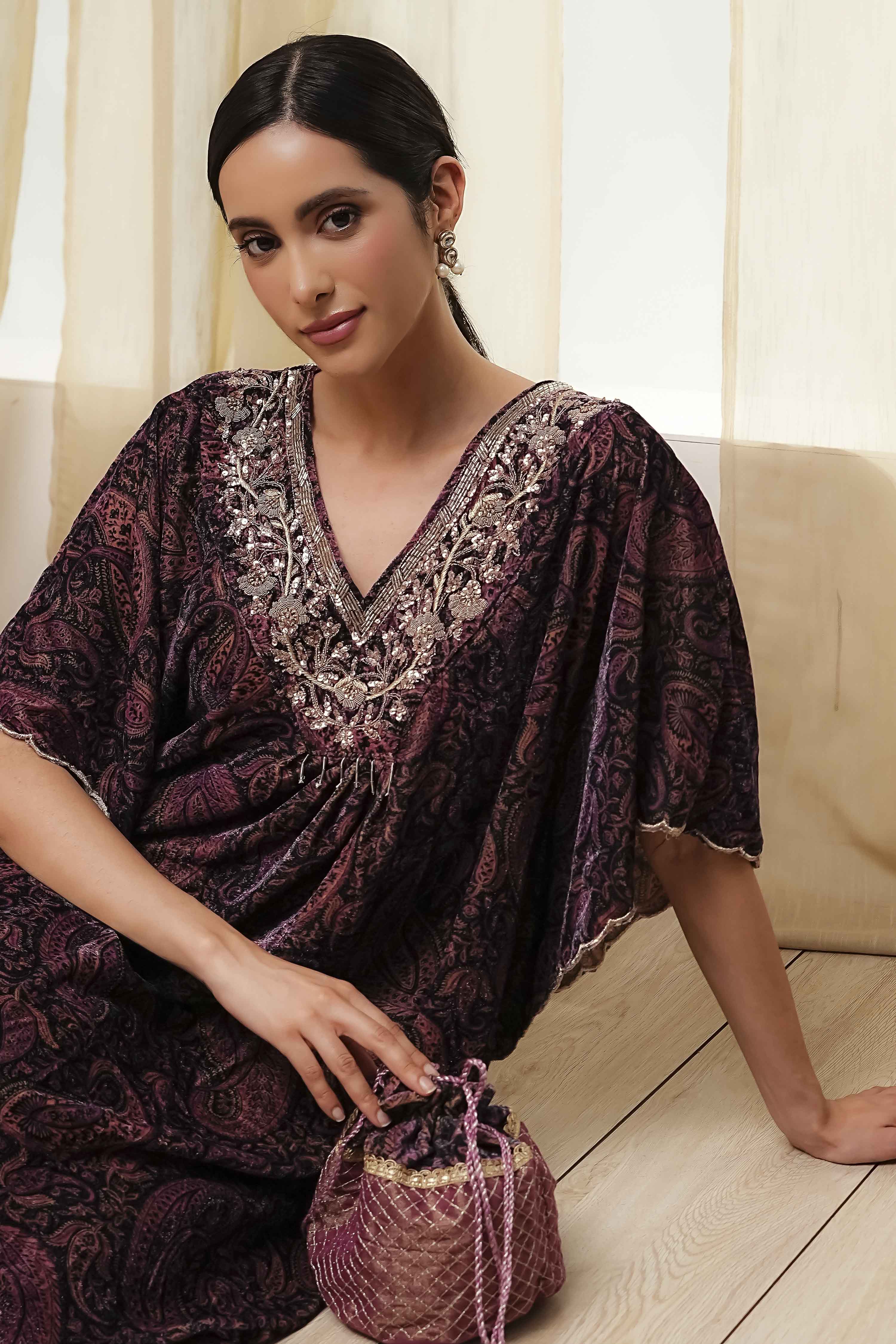 Purple Art Silk A-Line Kurta Palazzo Suit Set image number 7
