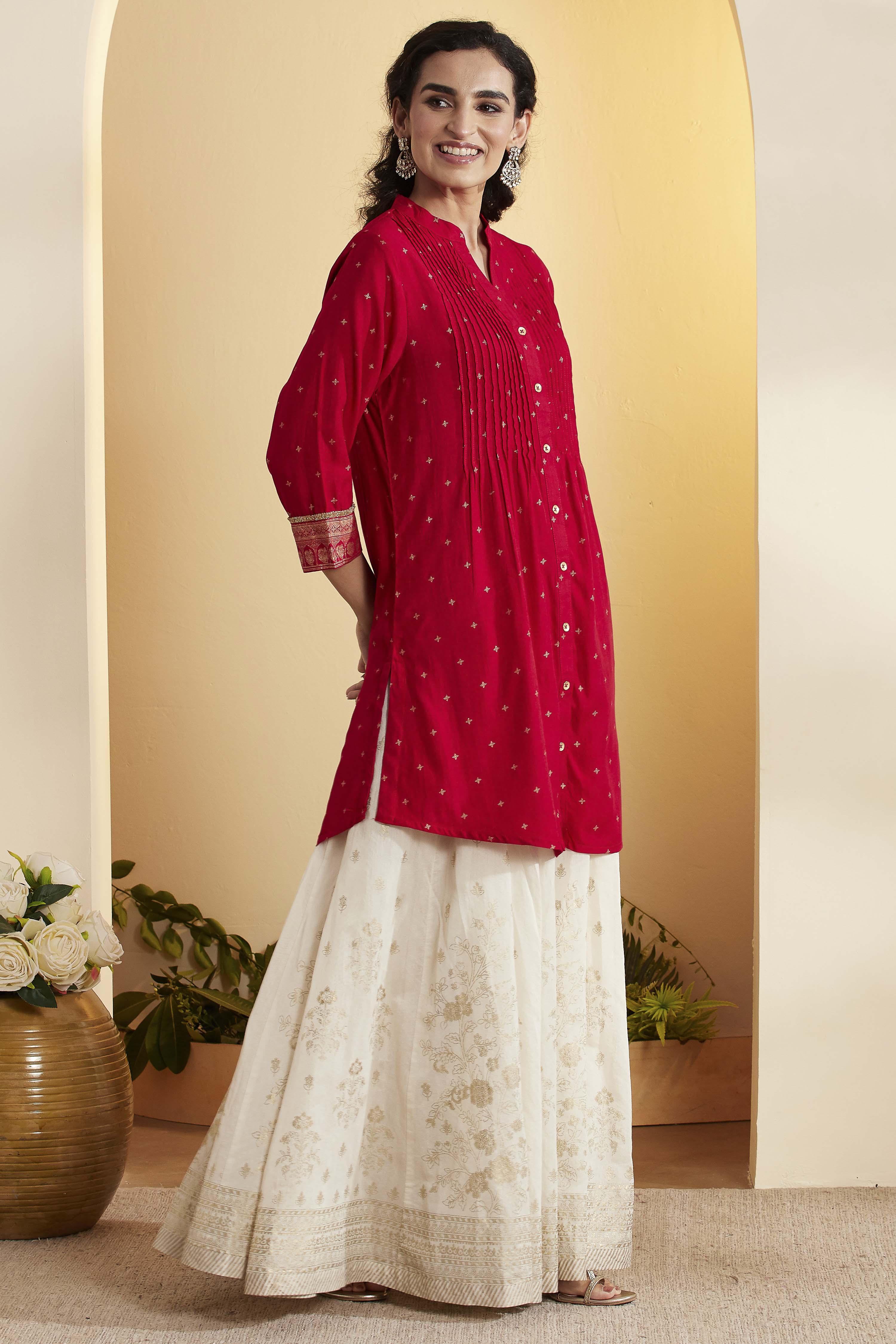Pink Viscose Blend A Line Kurta image number 3