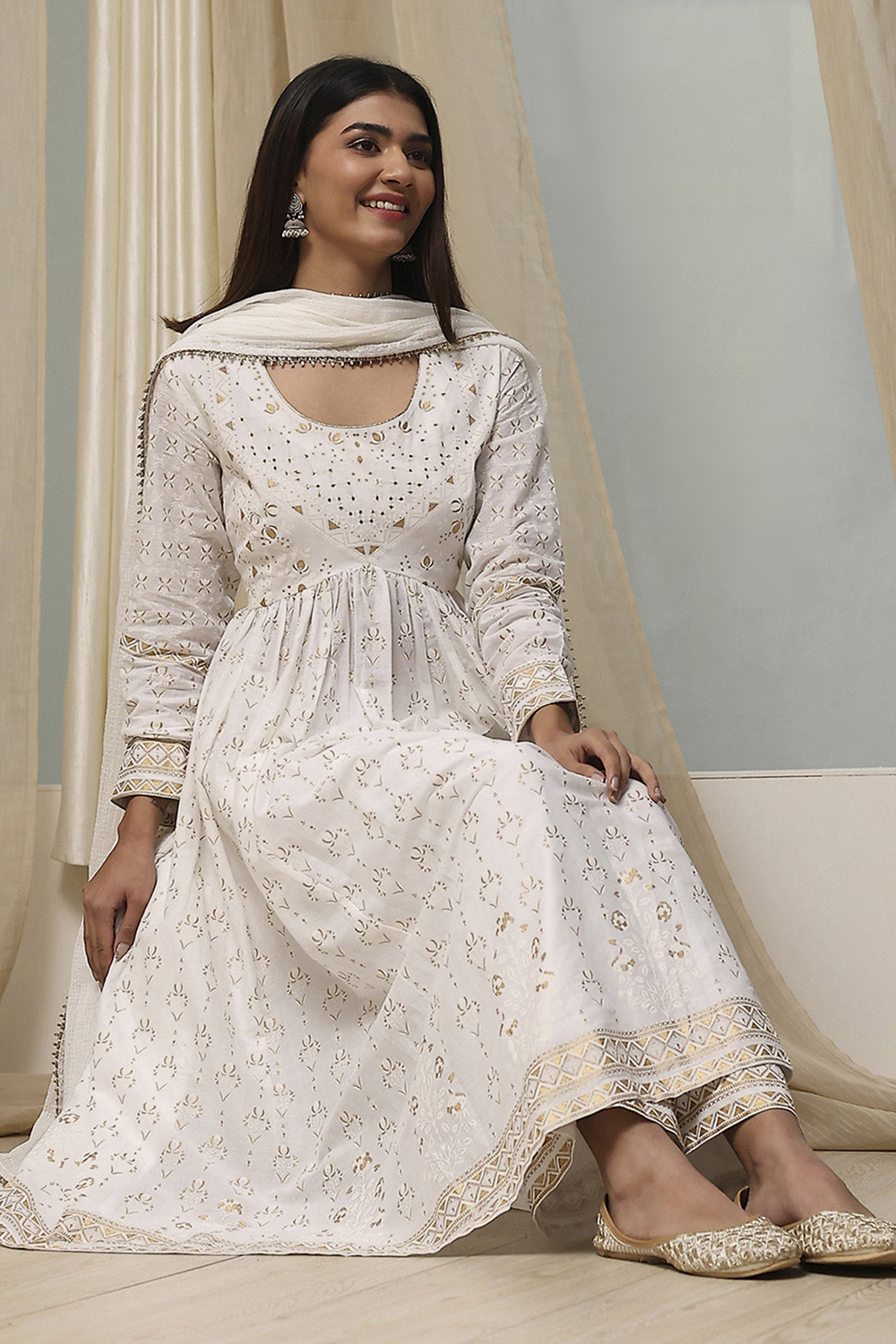 Onion Pink Cotton Printed Anarkali Suit Set image number 0