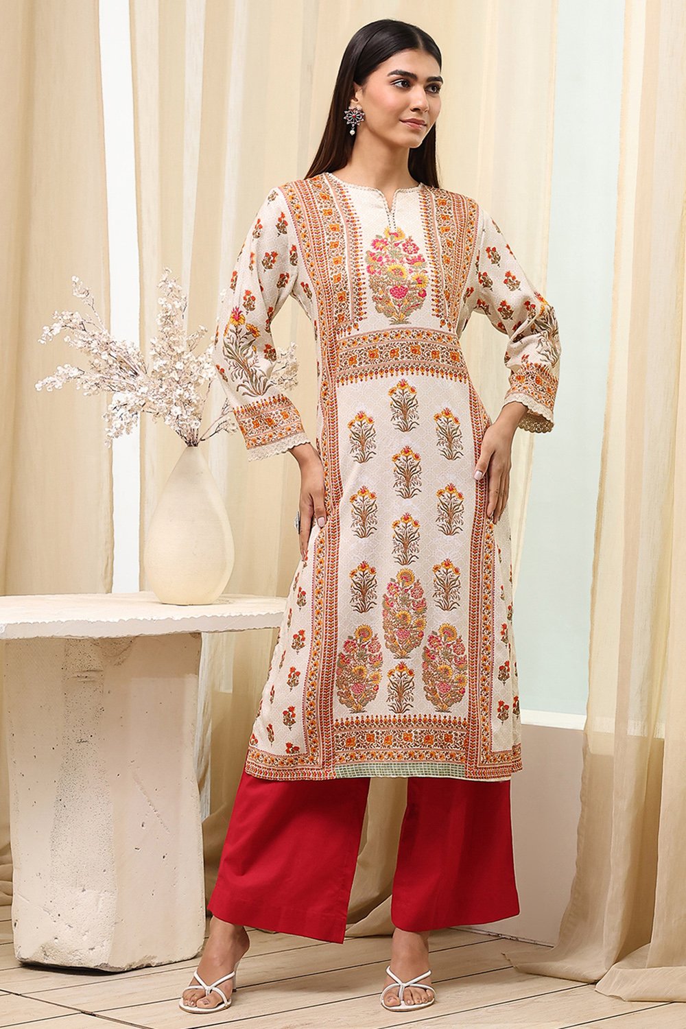 Green Viscose Rayon Straight Printed Kurta image number 5