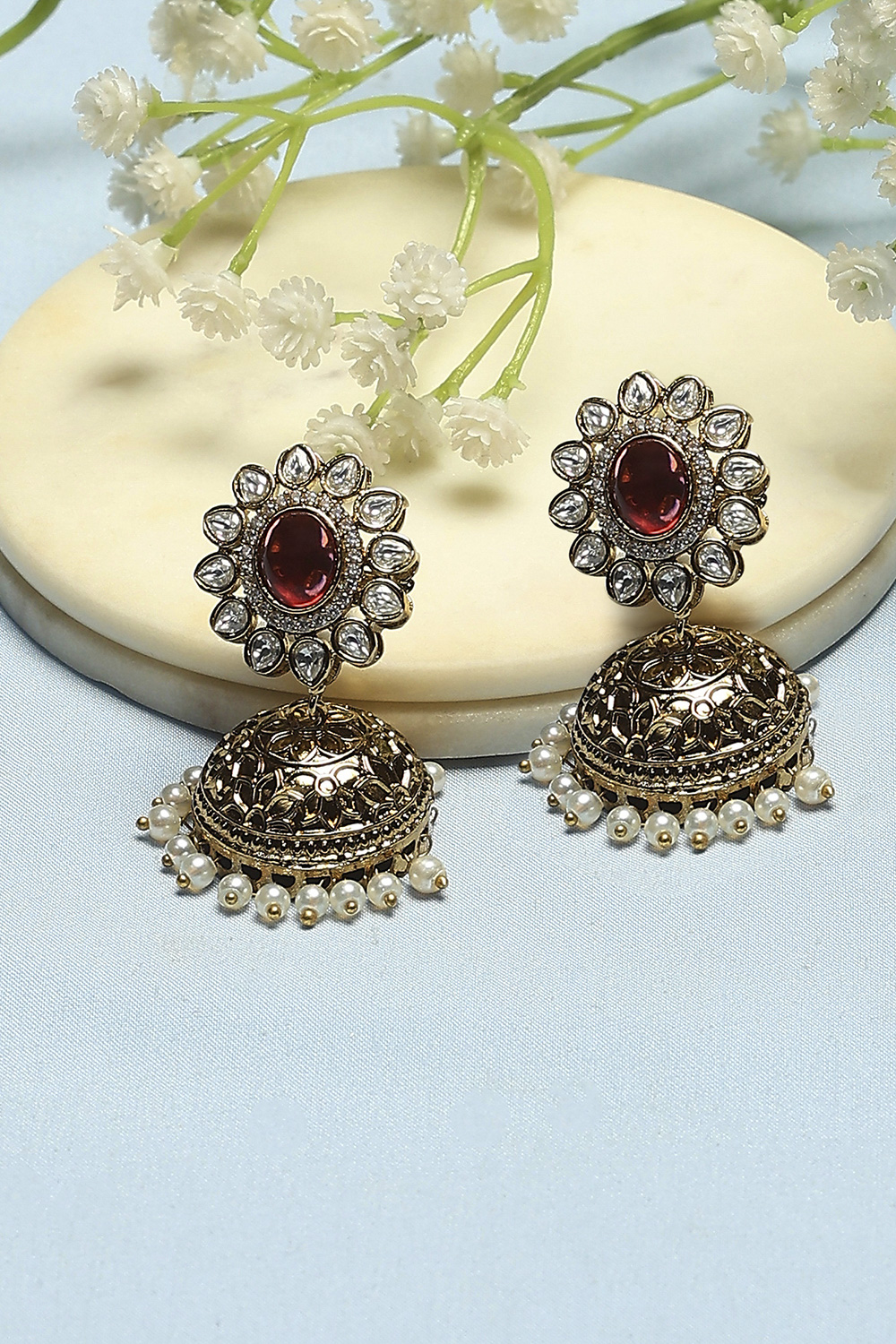Red Brass Jhumka image number 0