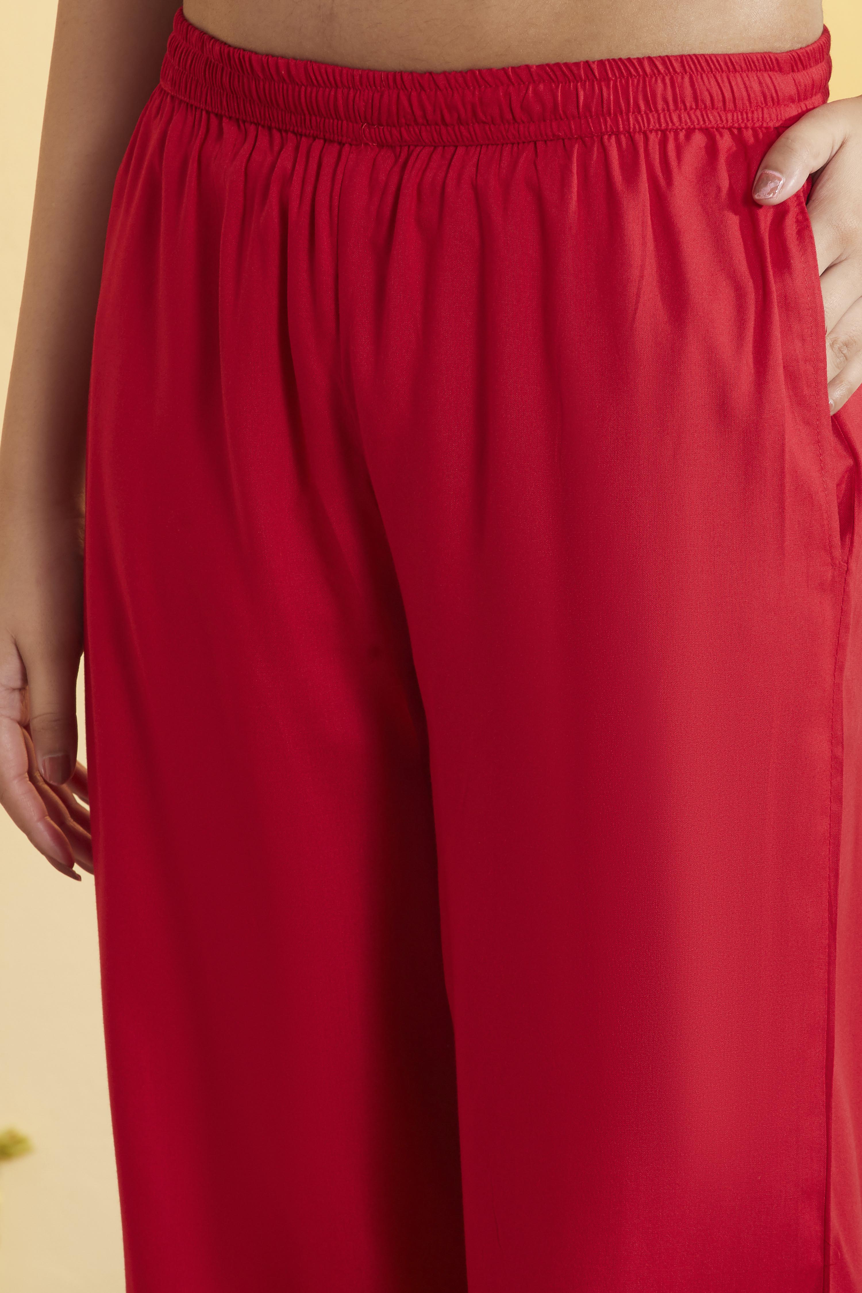 Red Viscose Rayon Leaf Printed A-Line Kurta Set image number 2