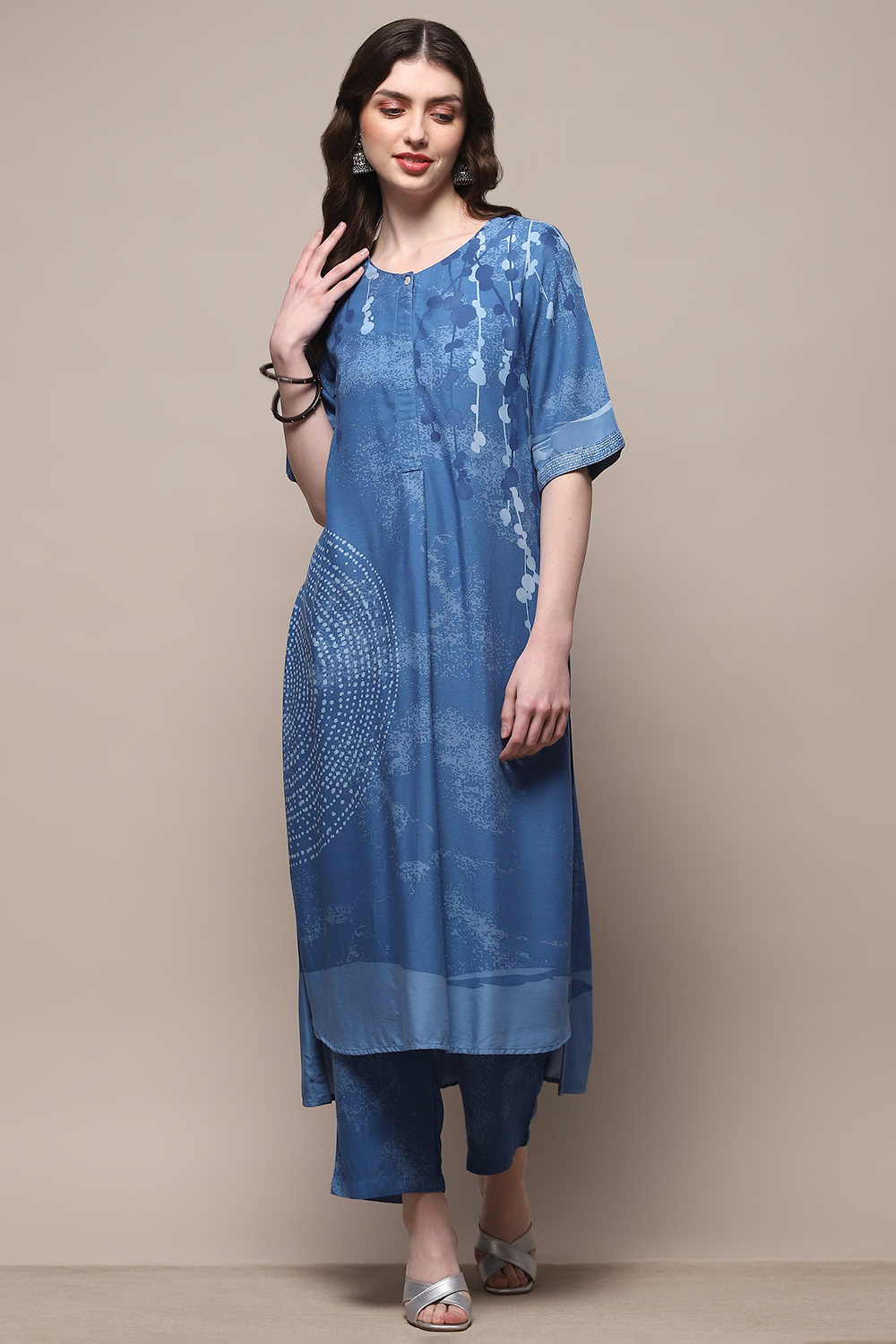 Electric Blue Rayon Straight Kurta Set image number 6