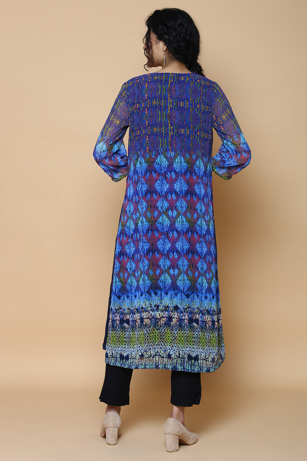 Indigo Art Silk Printed Kurta image number 5