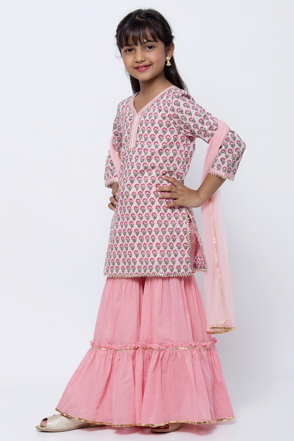 Light Pink Cotton Sharara Kurta Sharara Suit Set image number 2