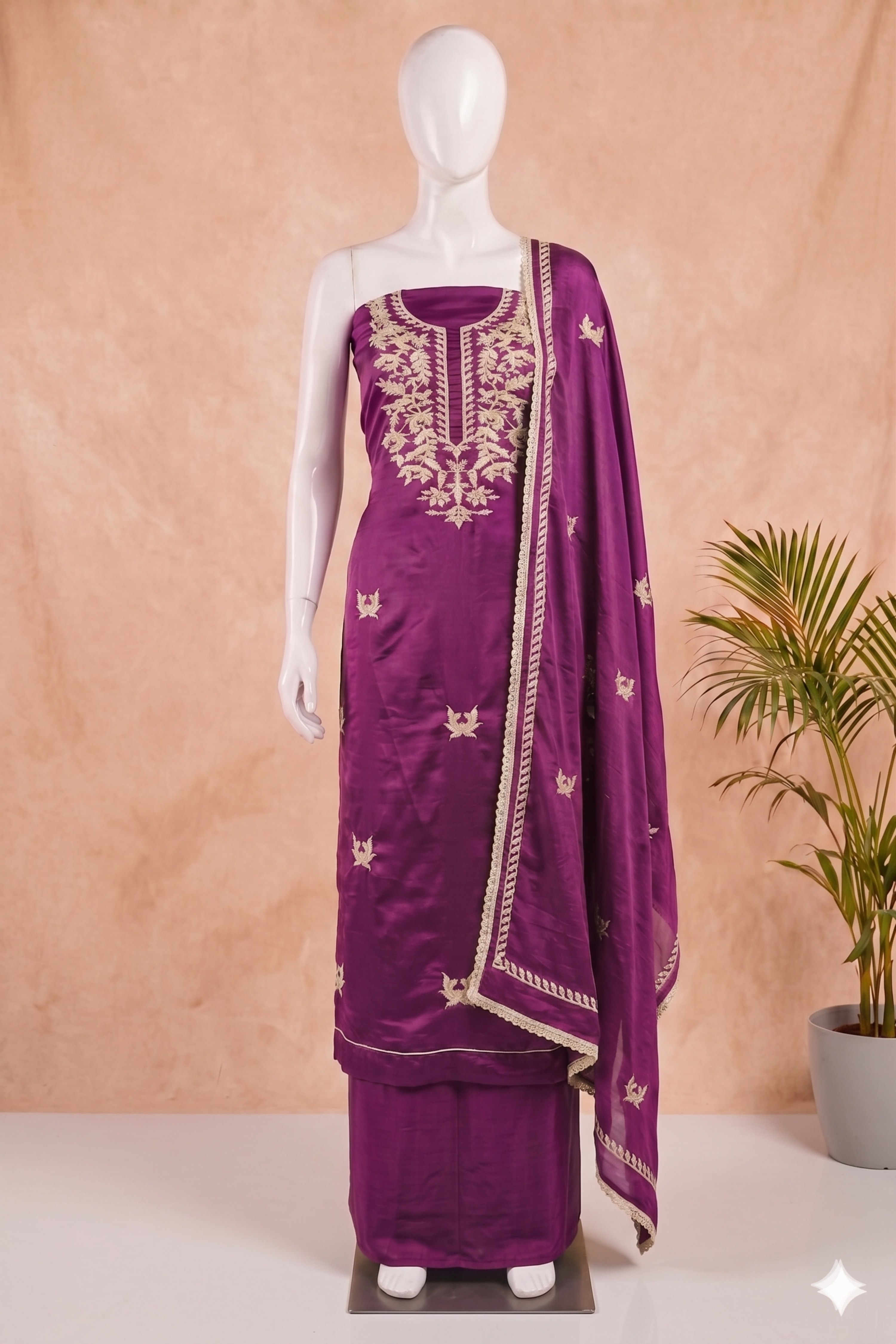 Green Chanderi Printed Unstitched Suit Set image number 4