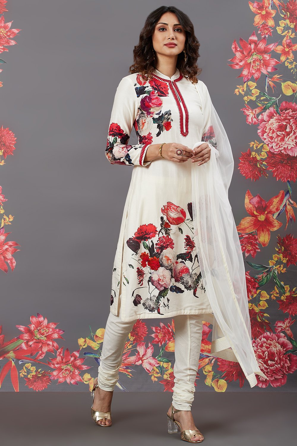 Rohit Bal Off White Cotton Straight Printed Suit Set image number 5