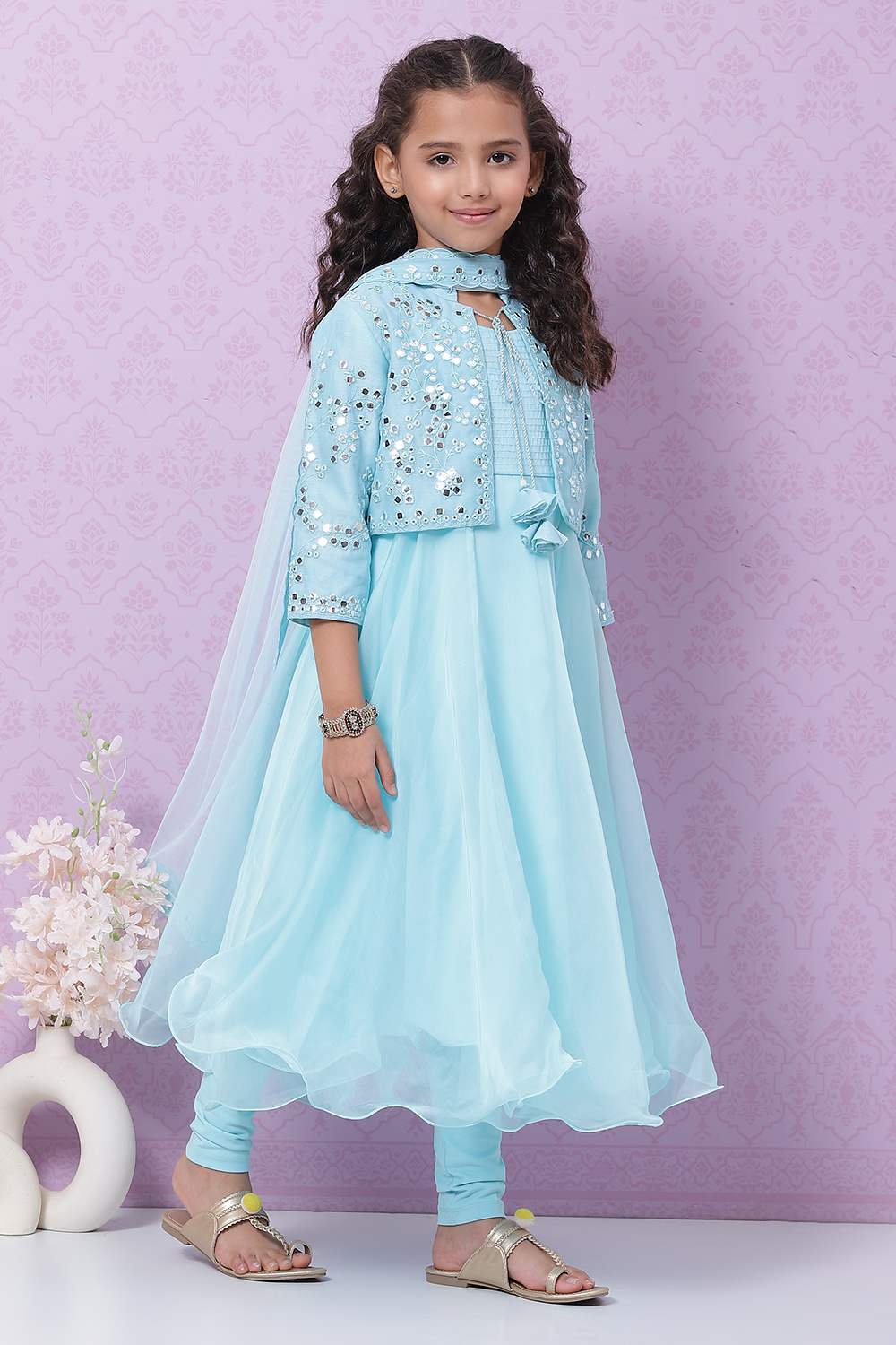 Sky Blue Art Silk Anarkali Kurta Churidar Suit Set image number 2