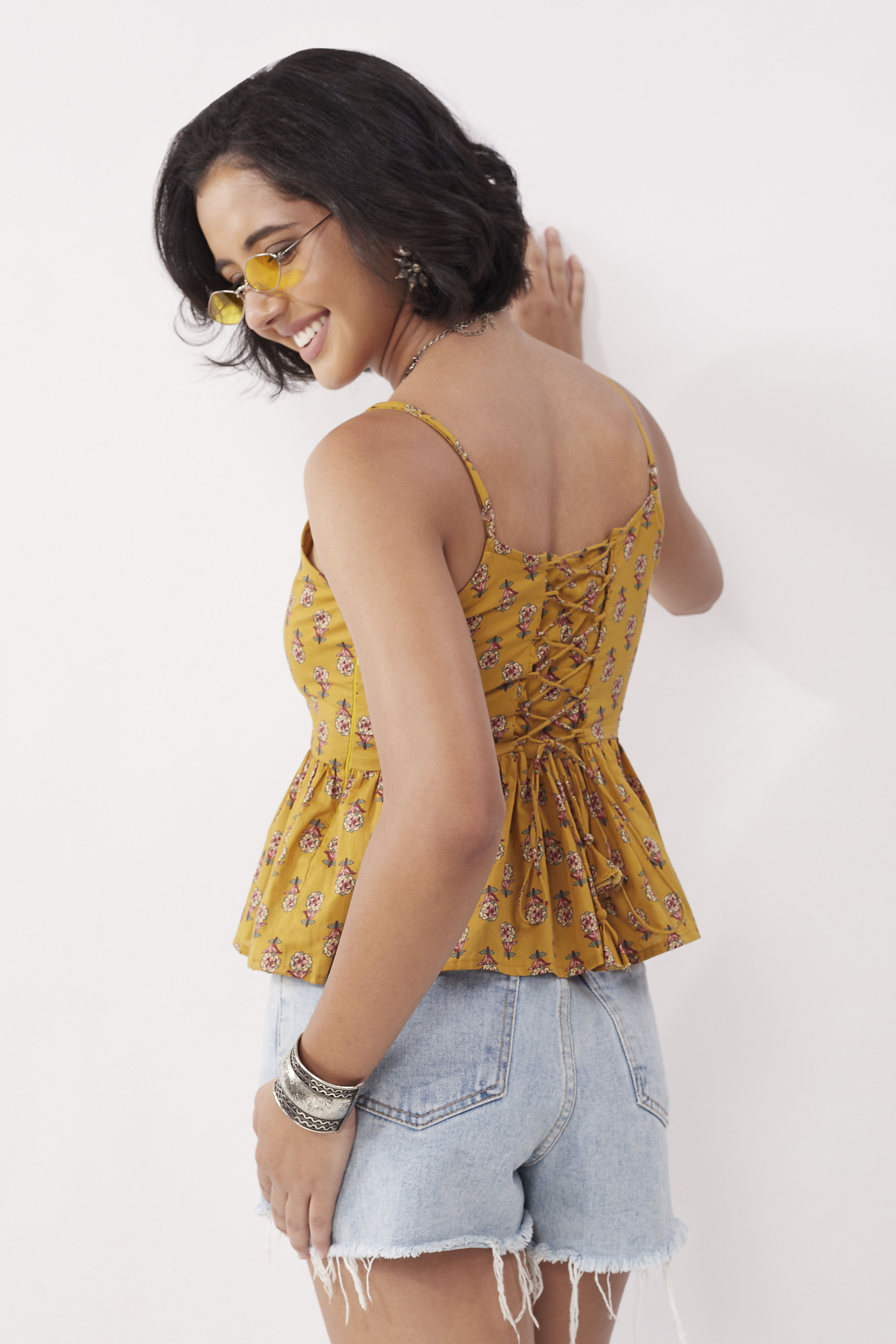 Yellow Cotton Tiered Top image number 3