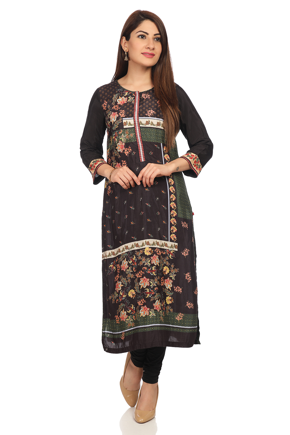 Black Straight Viscose Printed Kurta image number 0