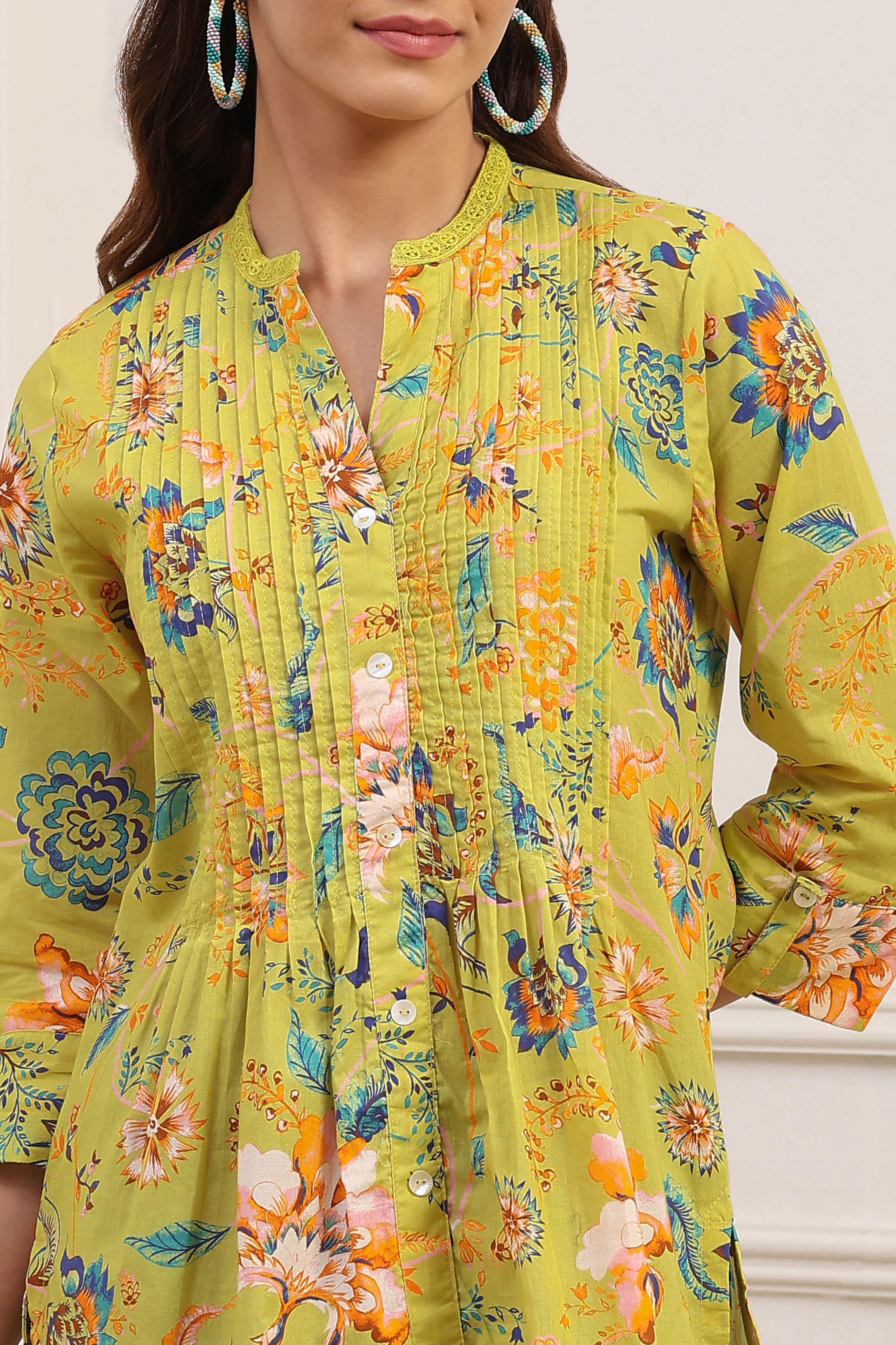 Green Cotton Printed Straight Kurti image number 1