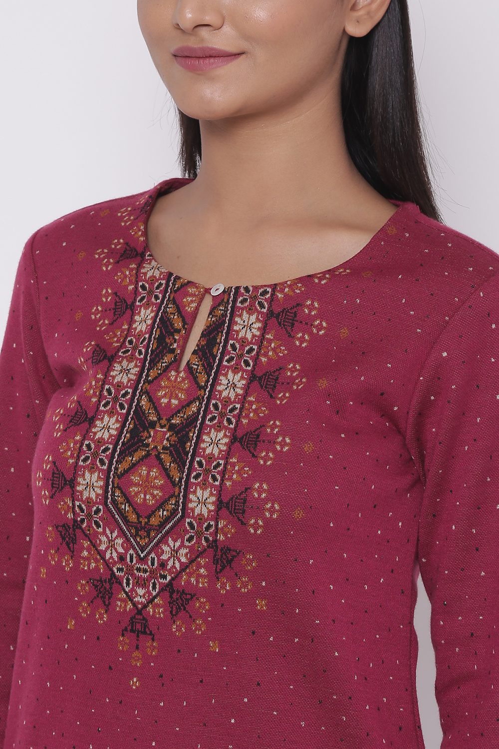 Buy Pink Woolen Short Yarndyed Kurti for INR1259.30 Biba India