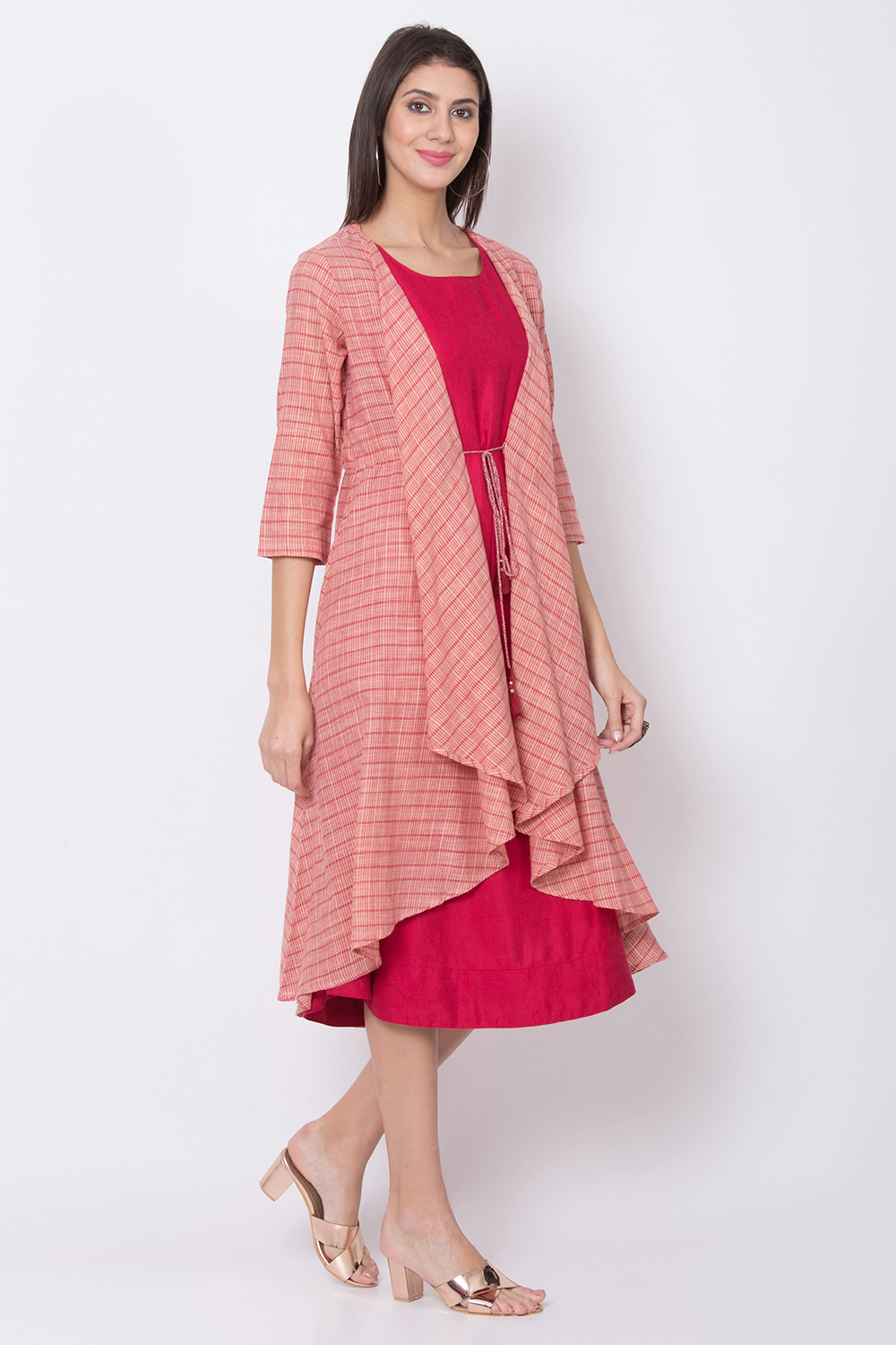 Red Viscose Cotton A Line Dress image number 3