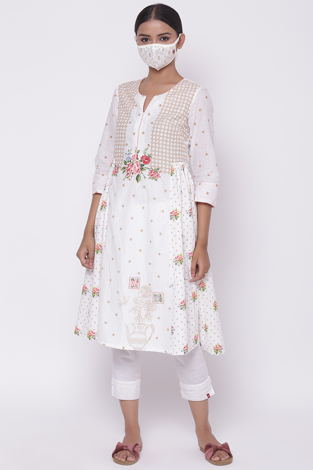 White Viscose Printed Face Mask image number 3