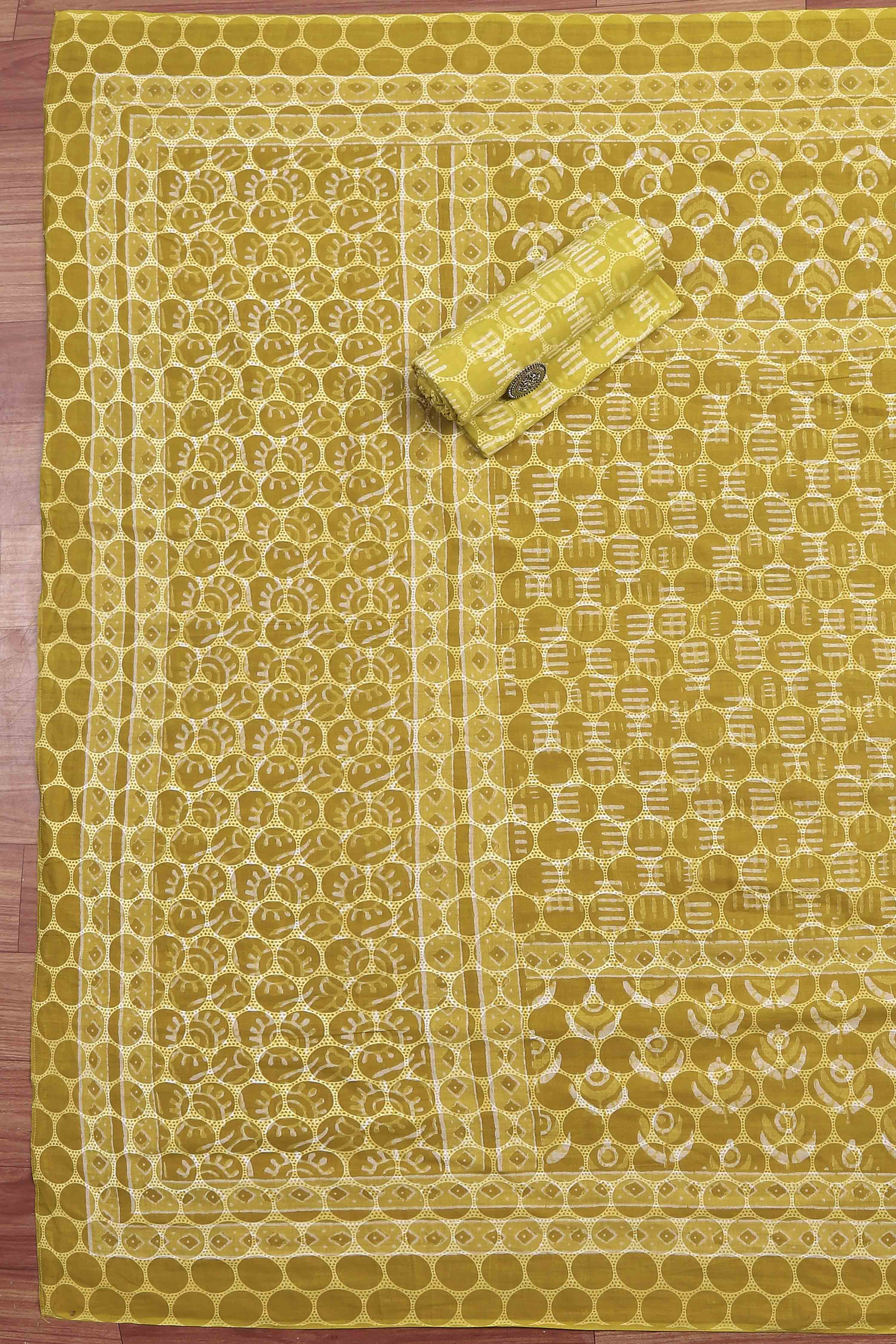 Lime Green Cotton Screen Print Unstitched Suit Set image number 3