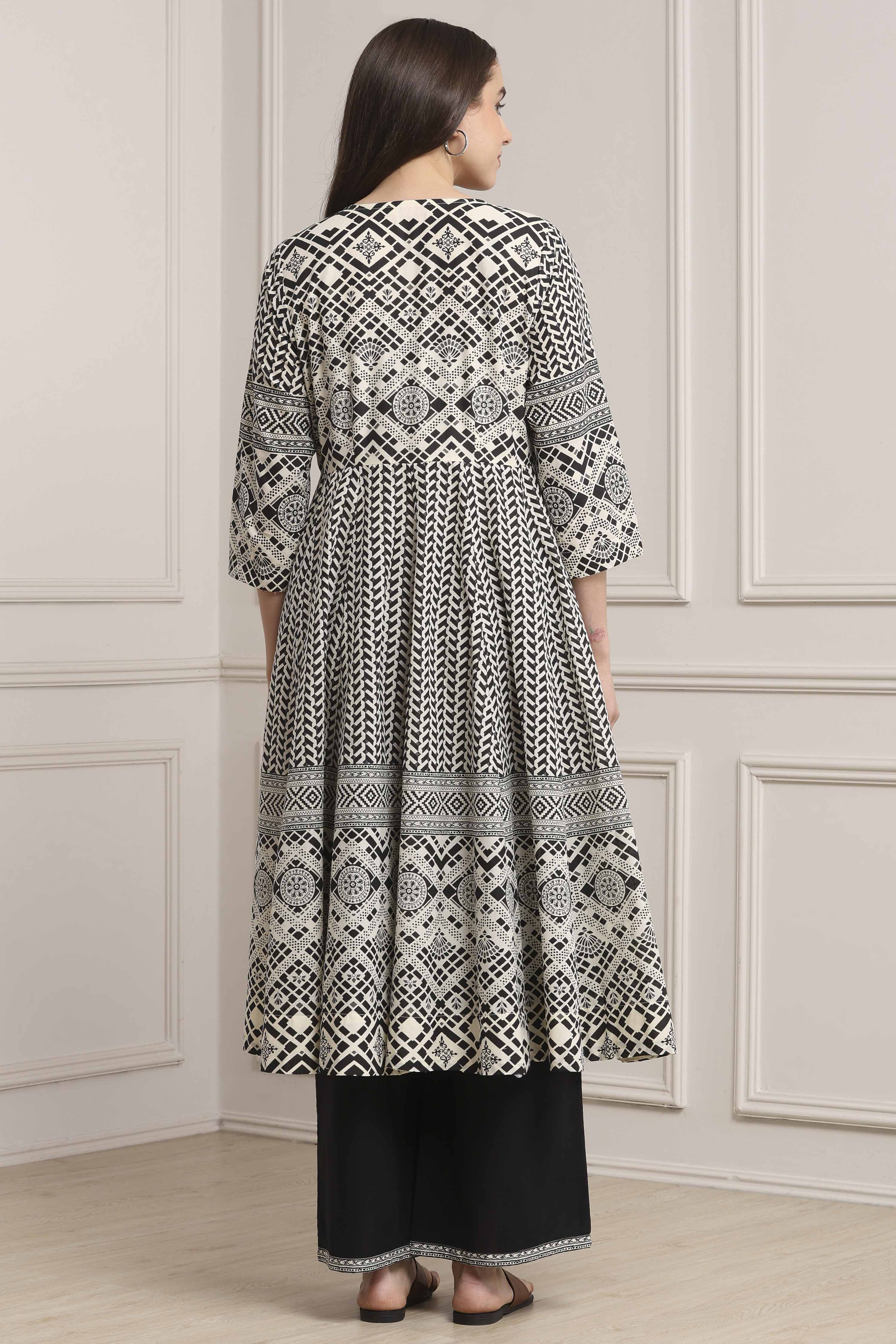 White Cotton Anarkali Fusion Set image number 2