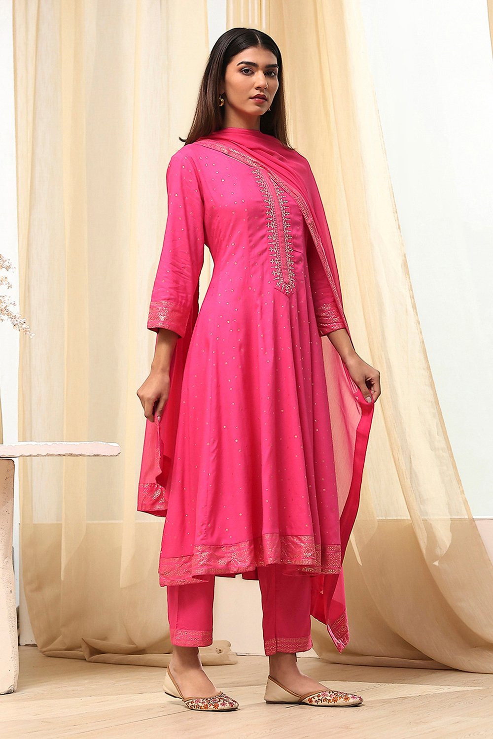 Fuchsia Viscose Printed Kalidar Suit Set image number 5