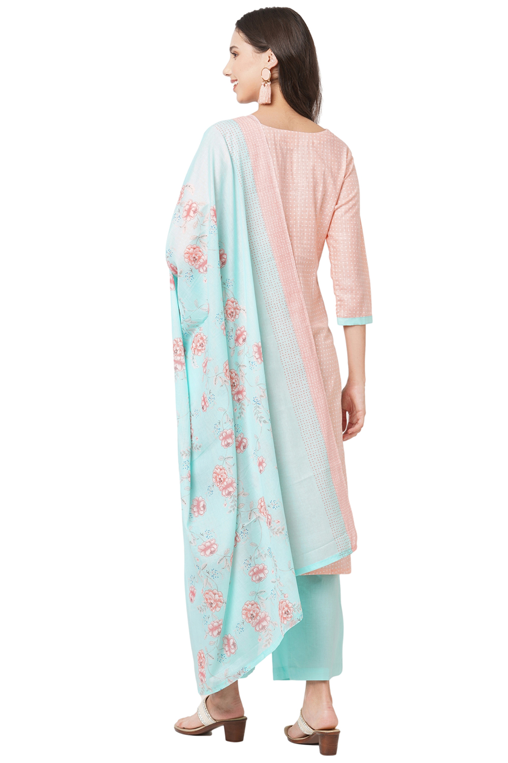 Pink Cotton Screen Print Unstitched Suit Set image number 5