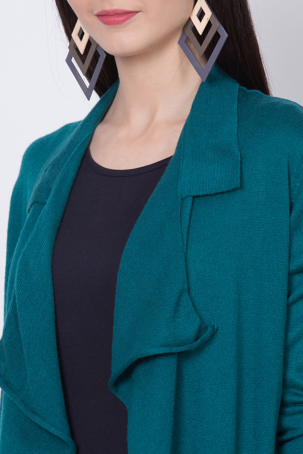 Cream Woolen Front Open Solid Shrug image number 1
