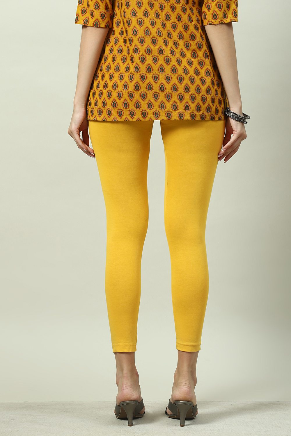 Dark Yellow Cotton Lycra Churidar image number 4