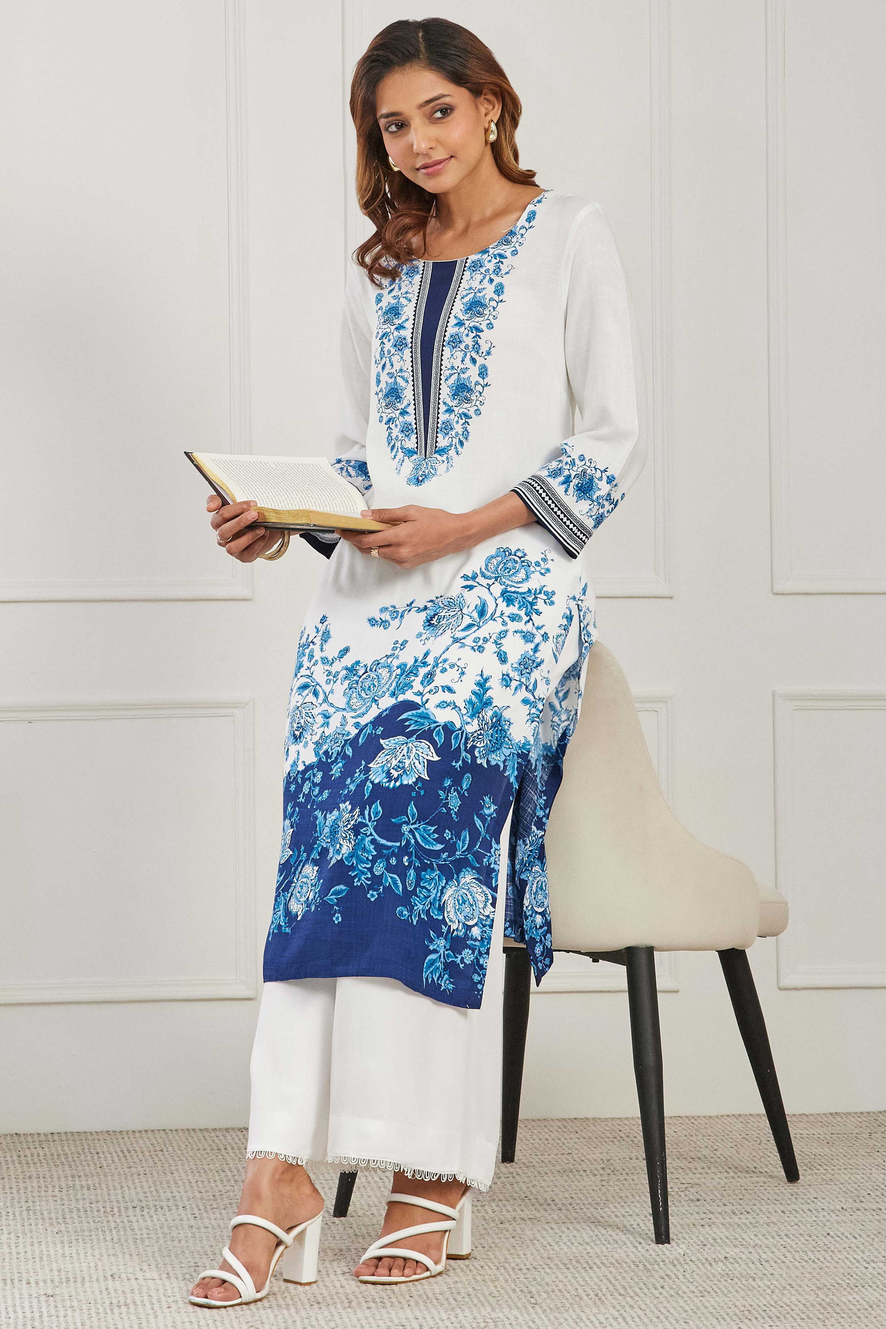 Blue Viscose Rayon Straight Kurta image number 0