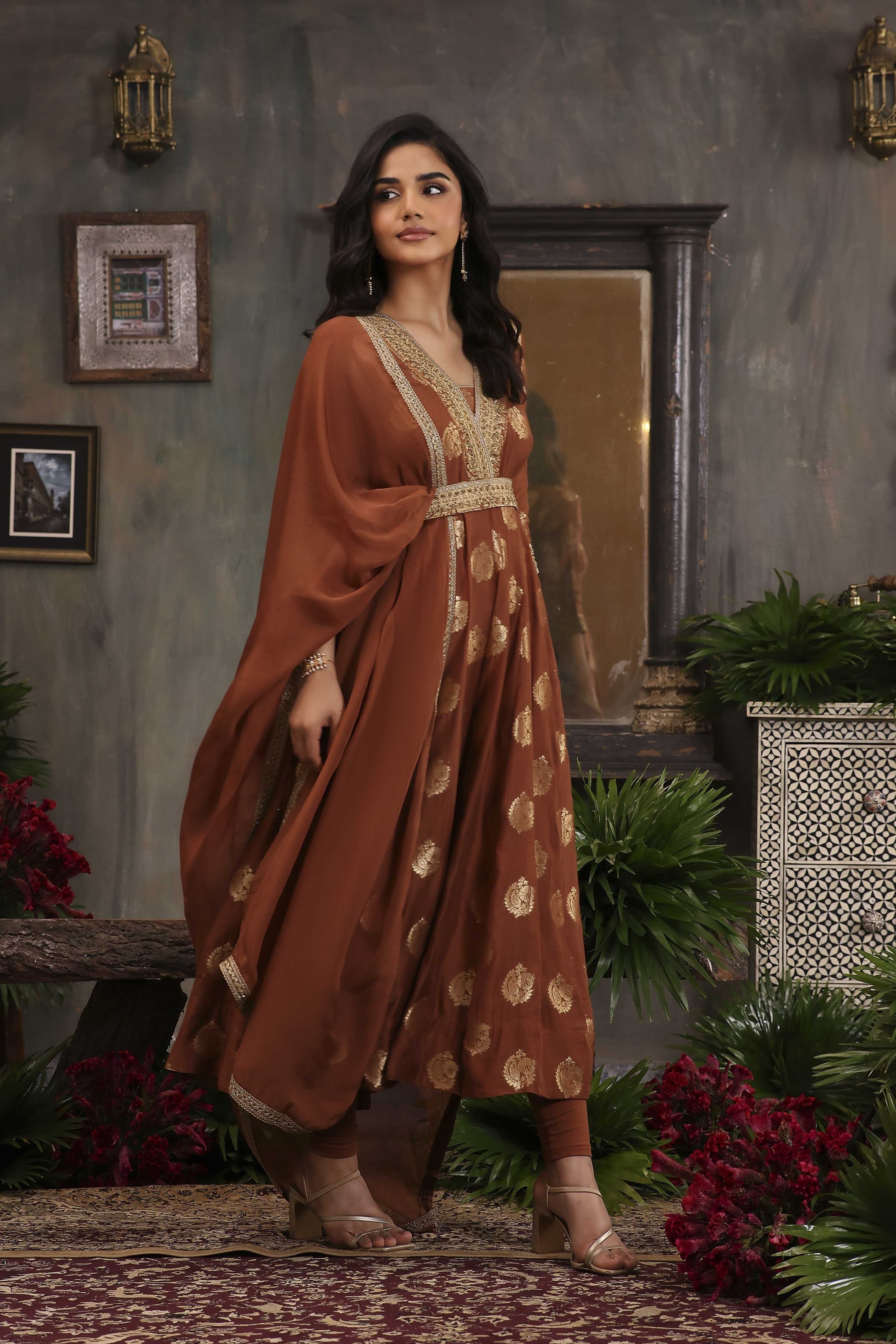 Brown Polyester Kalidar Yarndyed Suit Set image number 5