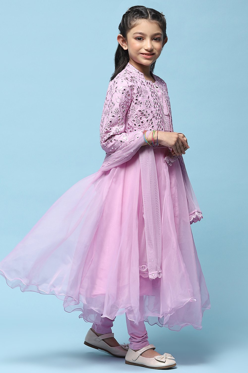 Lilac Cotton Blend Flared Kurta Churidar Suit Set Suit Set image number 6