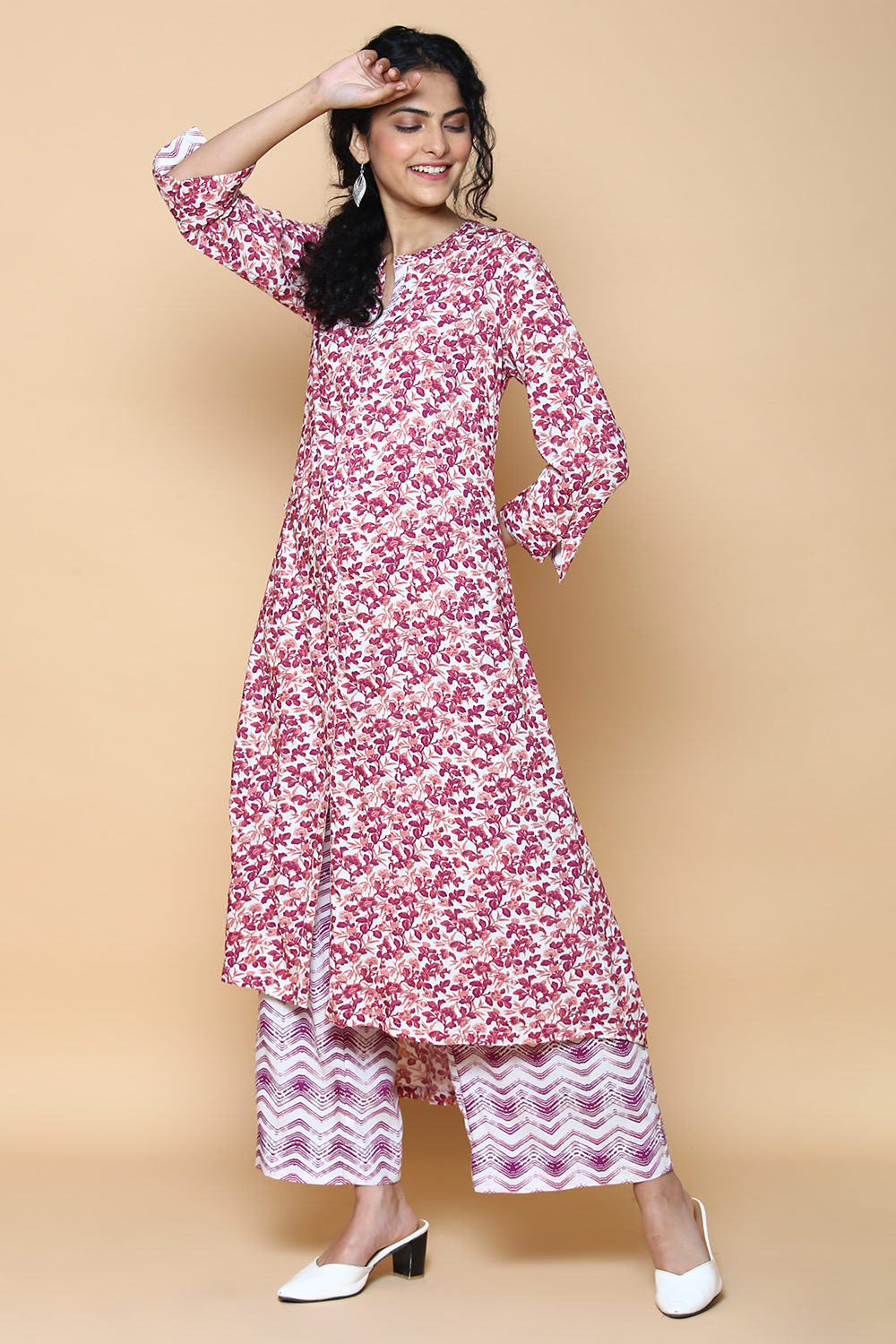 Magenta Rayon Straight Kurta Pants Set image number 1