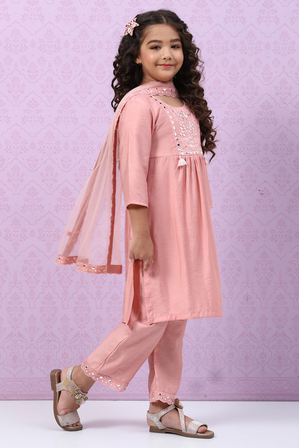 Blush Pink Viscose Straight  Kurta Palazzo Suit Set image number 6