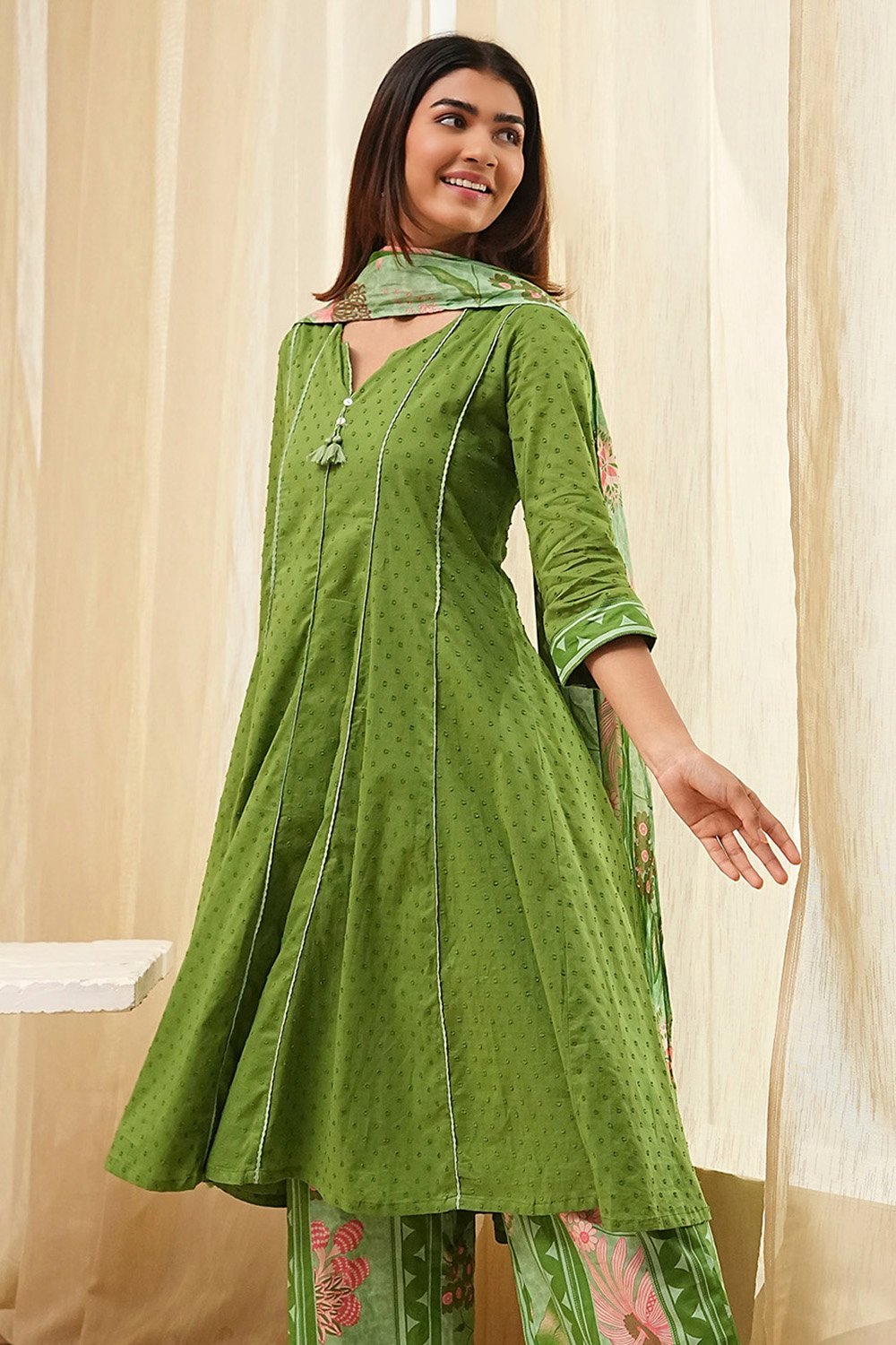 Rust Cotton Yarn-Dyed Kalidar Suit Set image number 0