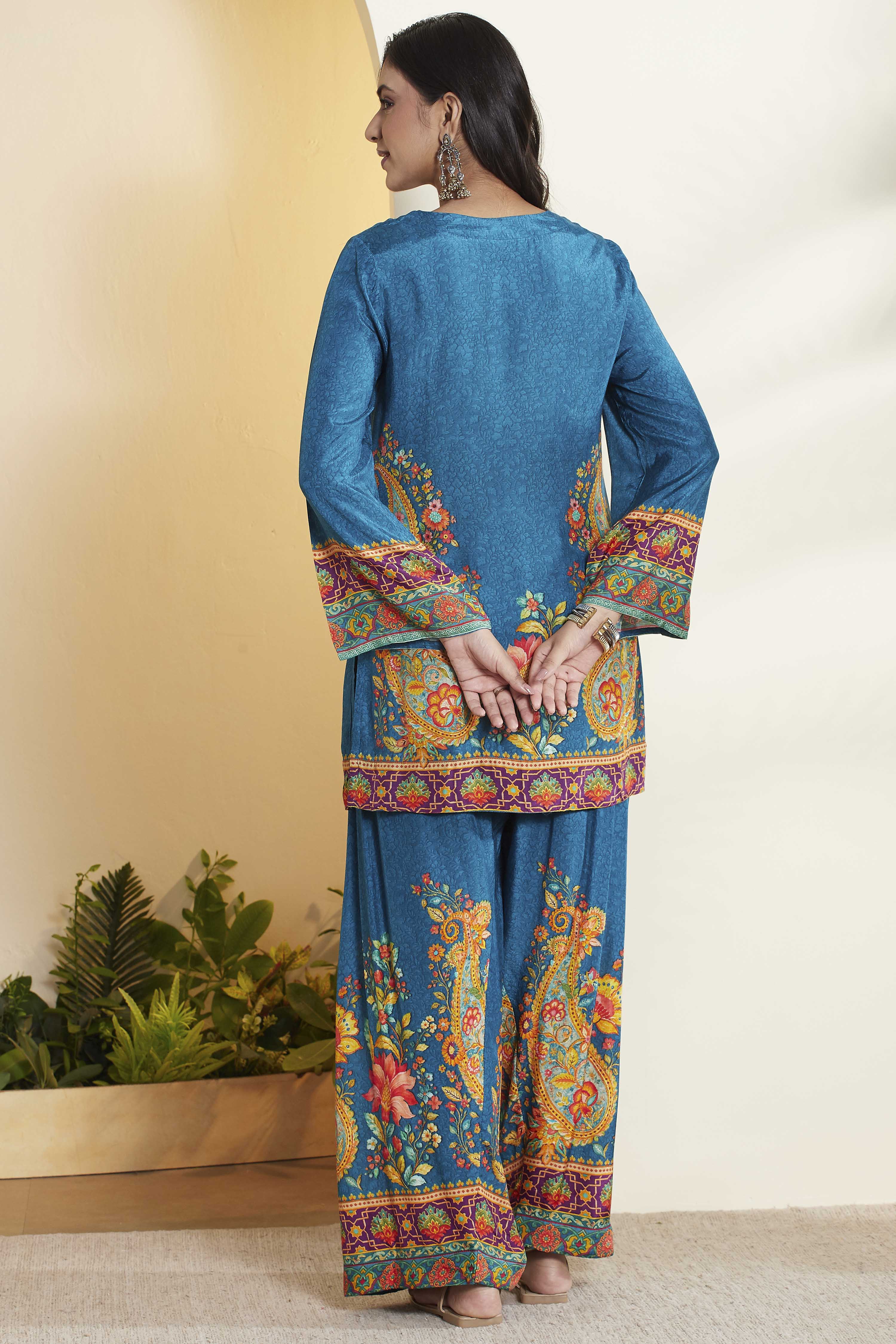 Blue Viscose Rayon Printed Straight Kurta Set image number 6