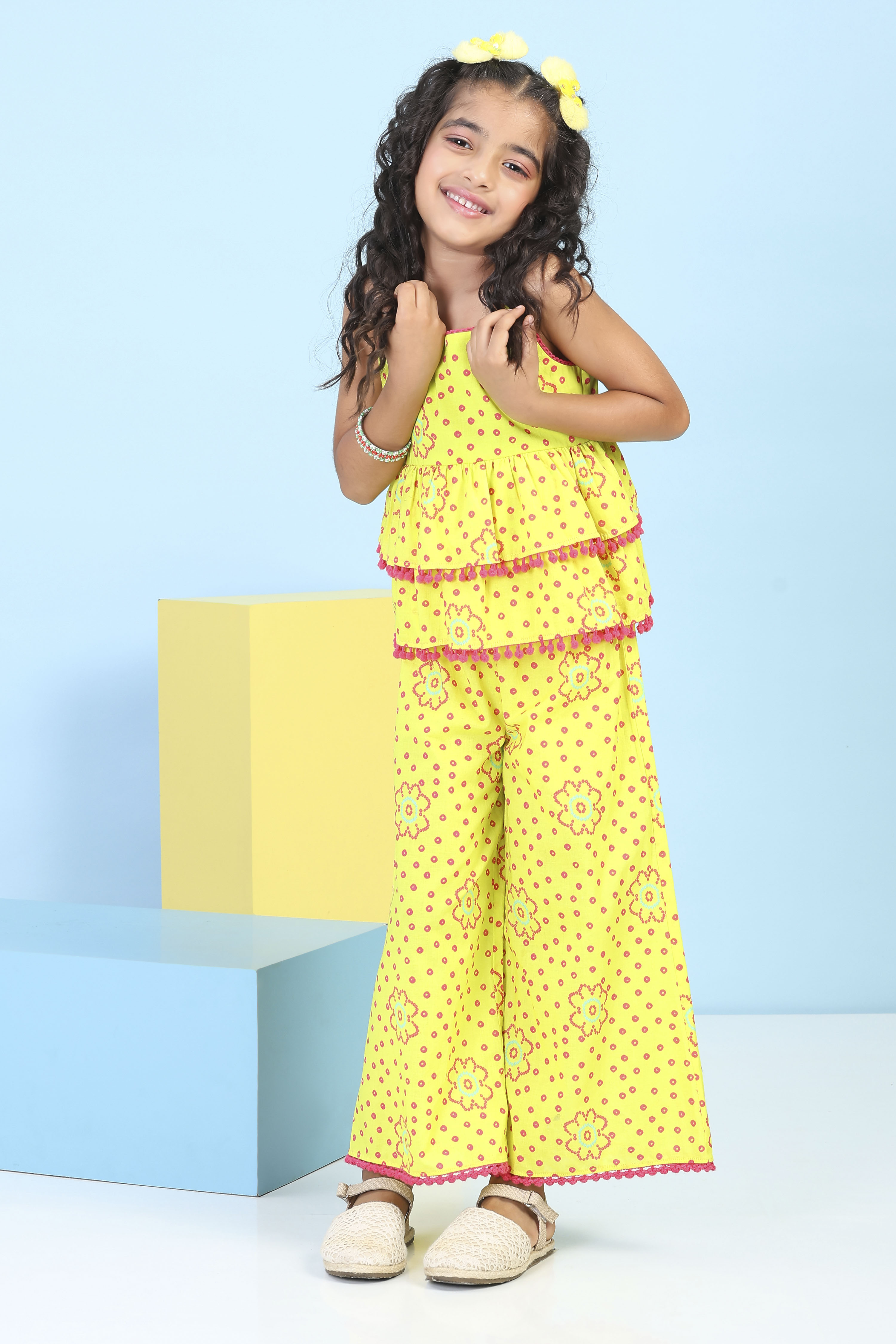 Yellow Cotton Printed Straight Suit Set image number 6