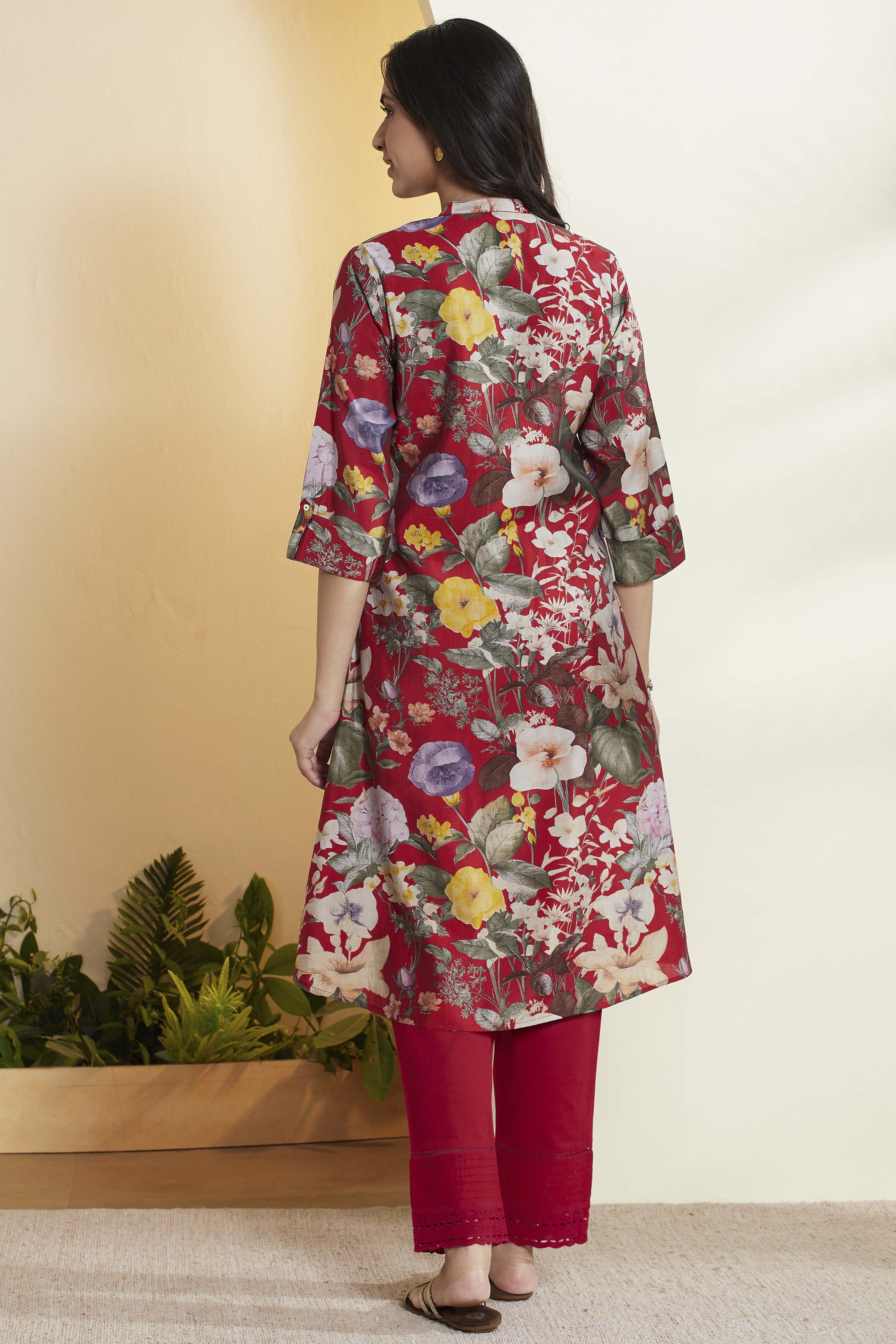 Blue Poly Viscose Floral Printed Straight Kurta image number 5