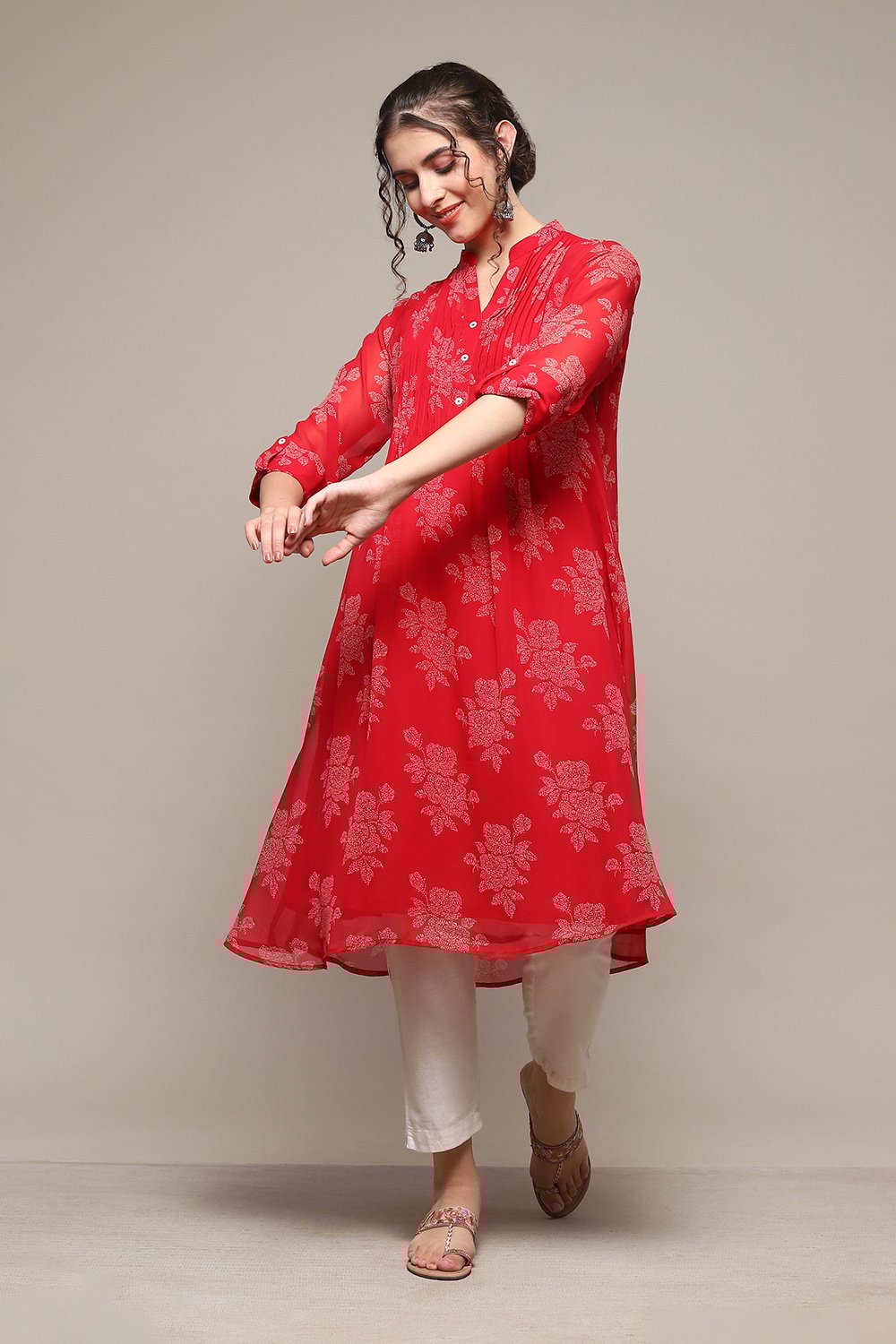 Teal Polyester Straight Printed Kurta image number 0