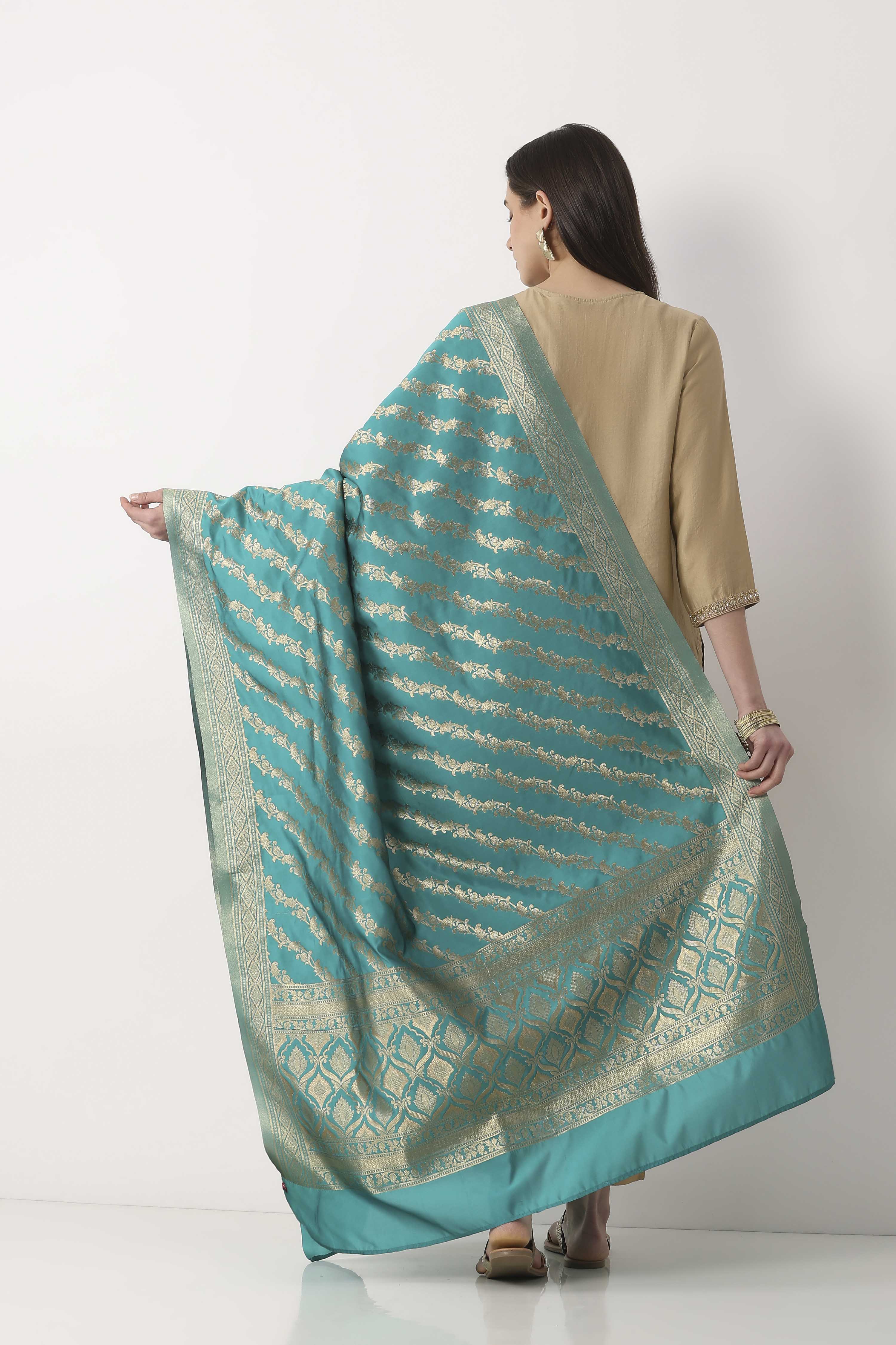 Turquoise Art Silk Dupatta image number 2