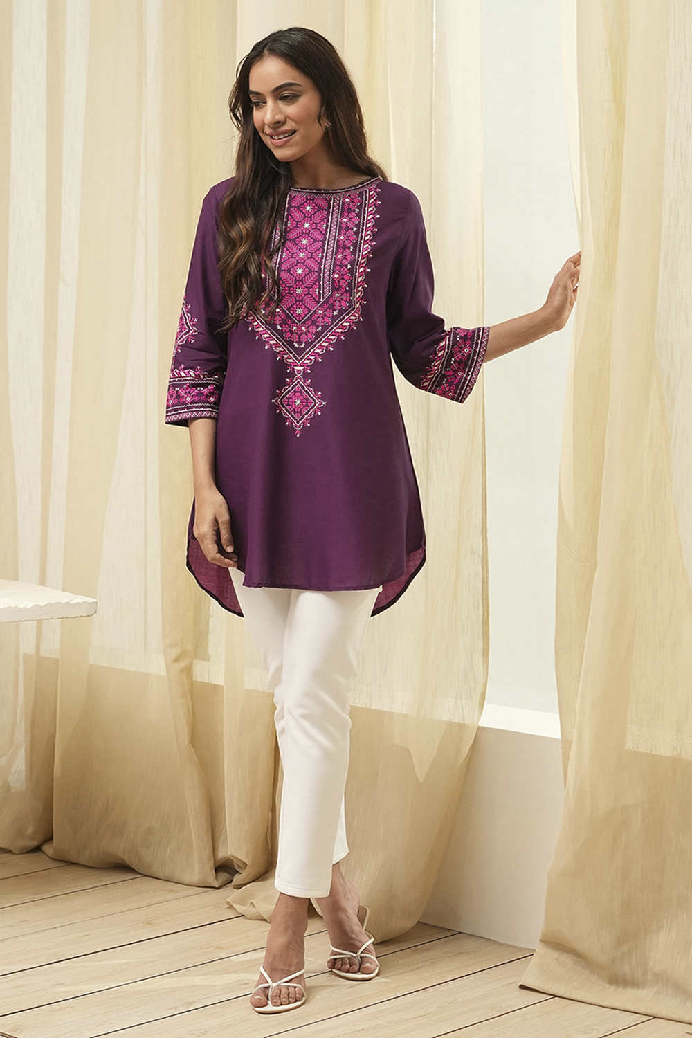 Purple Straight Short Kurta image number 0